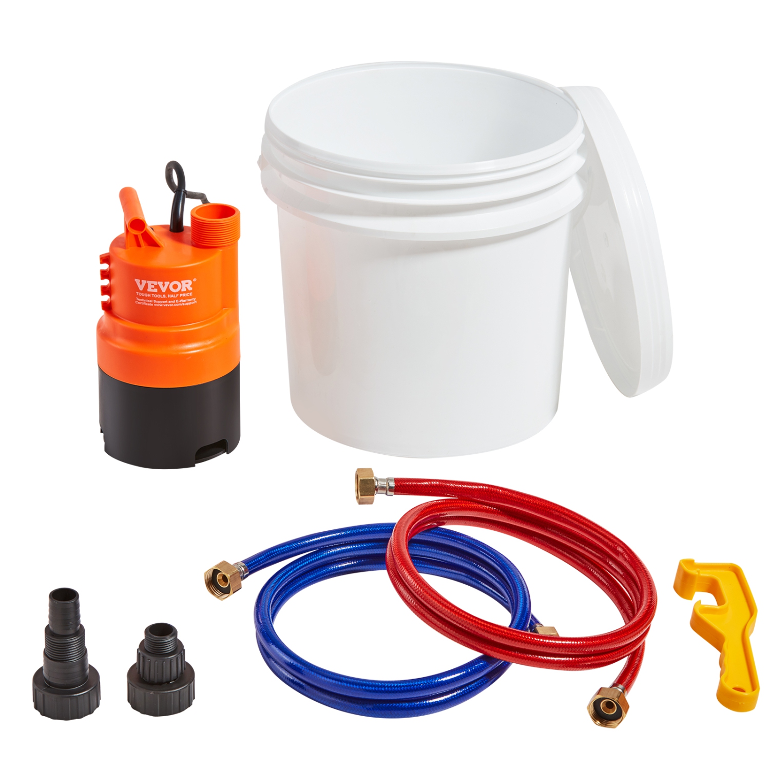 VEVOR 3.7 Gallon Pail Tankless Water Heater Flushing Kit, Includes Efficient Pump & 2 Hoses, Wrench and Adapter for Quick Install, Easy to Start