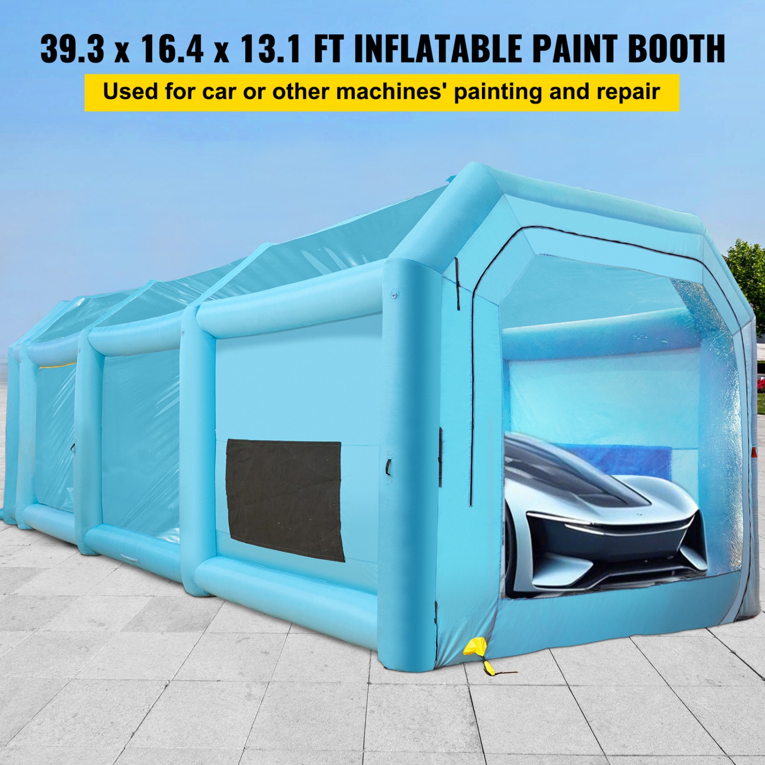 VEVOR 39.4x16.4x13.1 ft Inflatable Spray Paint Booth,with 2 Powerful Blowers, Inflatable Spray Booth with Air Filter System, Car Paint Booth for Car