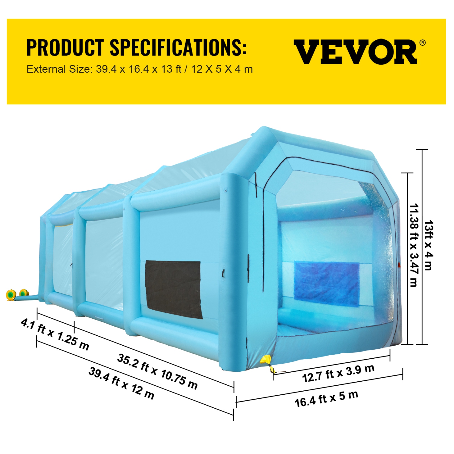VEVOR 39.4x16.4x13.1 ft Inflatable Spray Paint Booth,with 2 Powerful Blowers, Inflatable Spray Booth with Air Filter System, Car Paint Booth for Car