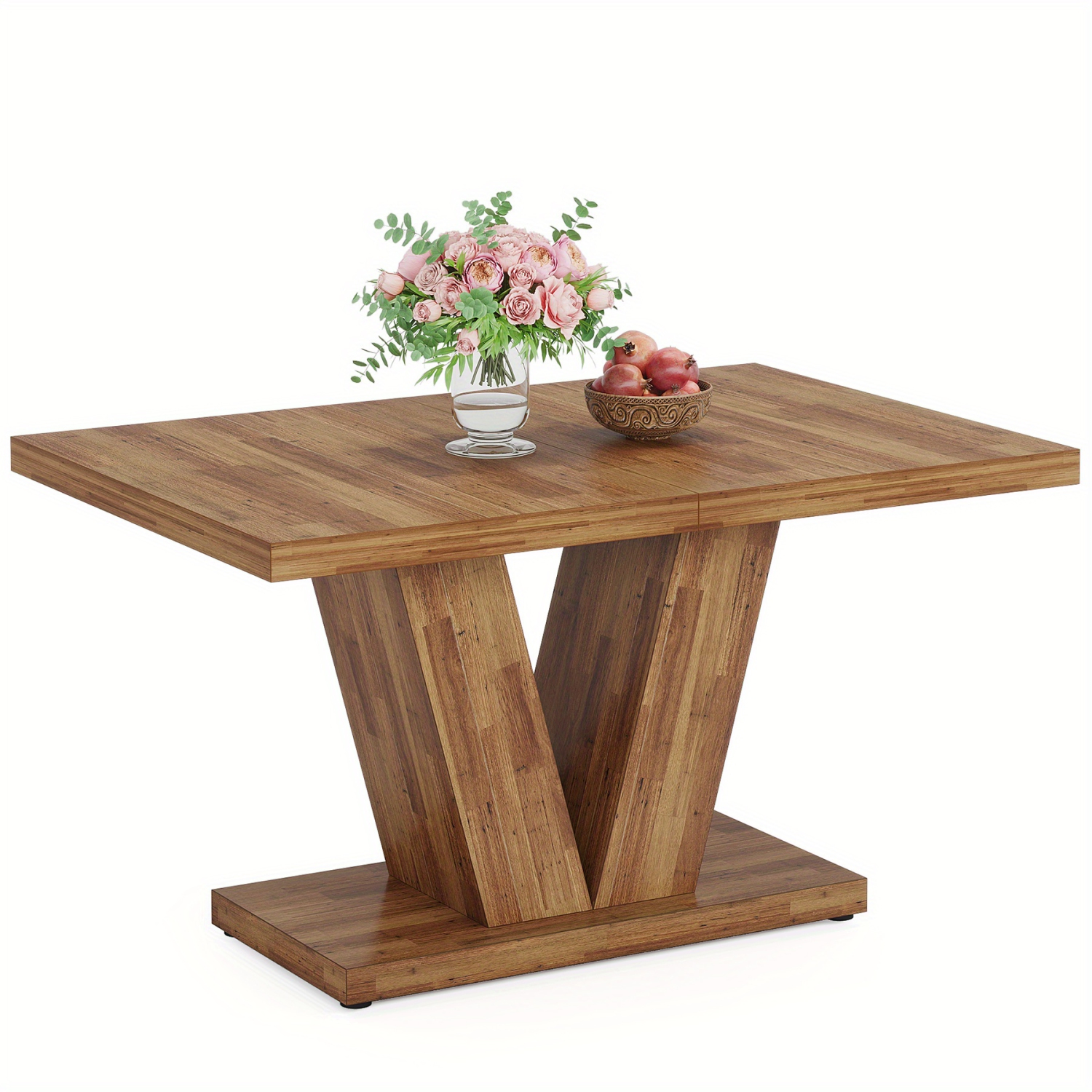 Lantine Christmas 47-Inch Dining Table for 4, Black Kitchen Dinner Table with Heavy Duty Pedestal, Farmhouse Wooden Eating Table for Home, Dining