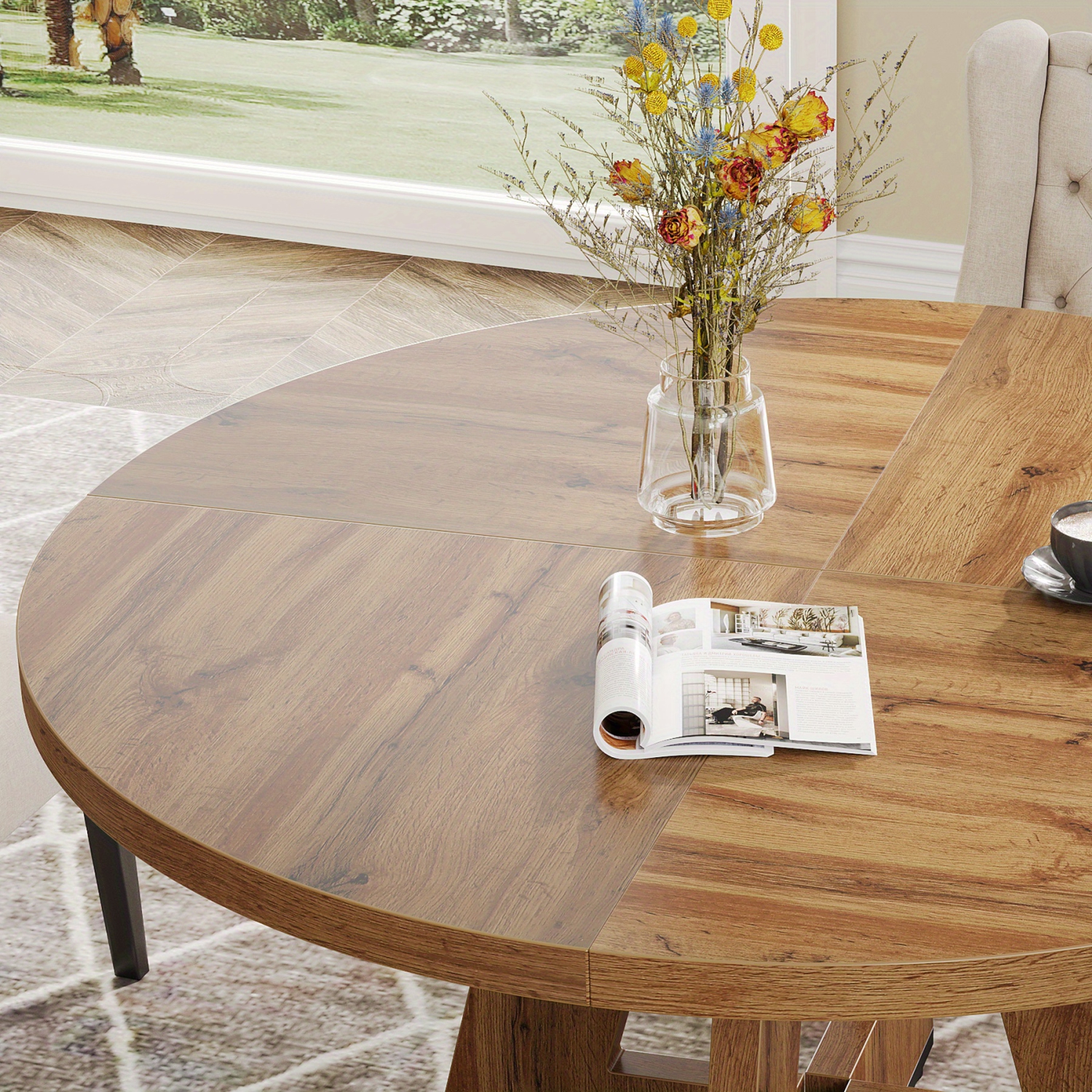 Lantine Round Dining Table Wood Kitchen Table for Dining Room