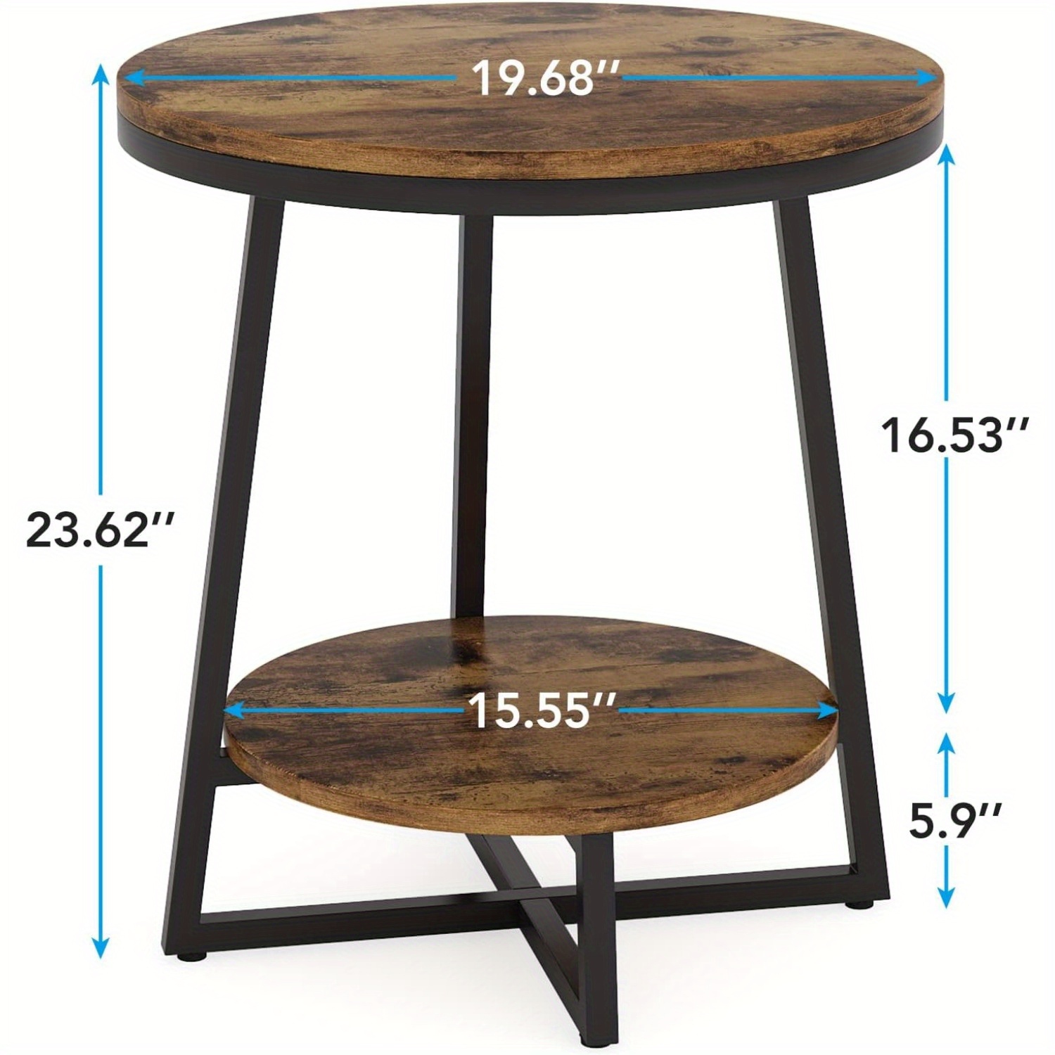 Lantine Round End Table Set of 2, 2 Tier Side Table with Storage Shelf, Industrial Nightstand Bedside Table Coffee Accent Table for Living Room Small