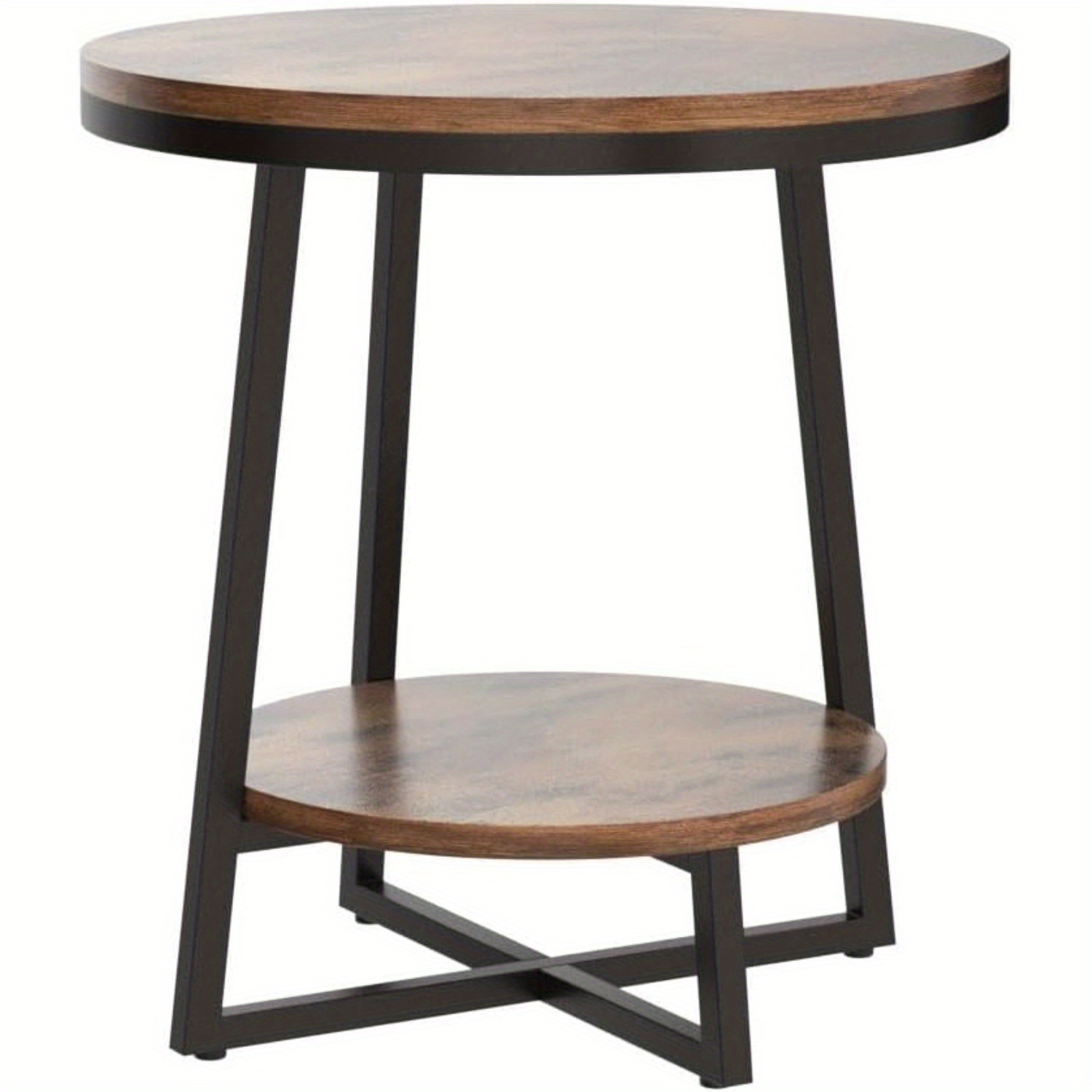 Lantine Round End Table Set of 2, 2 Tier Side Table with Storage Shelf, Industrial Nightstand Bedside Table Coffee Accent Table for Living Room Small