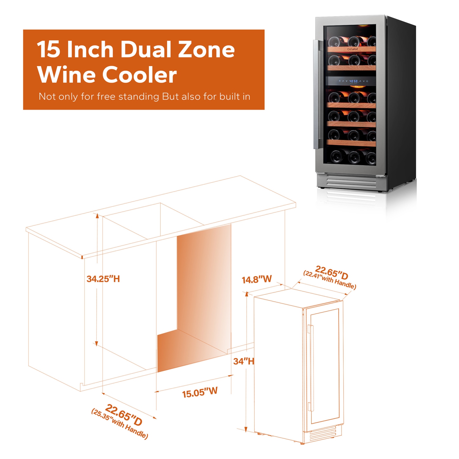 Refroidisseur à vin de 15&nbsp;po , 28 bouteilles 40-65&nbsp;°F, LED, encastrable/autonome pour la maison 3,2&nbsp;pi³