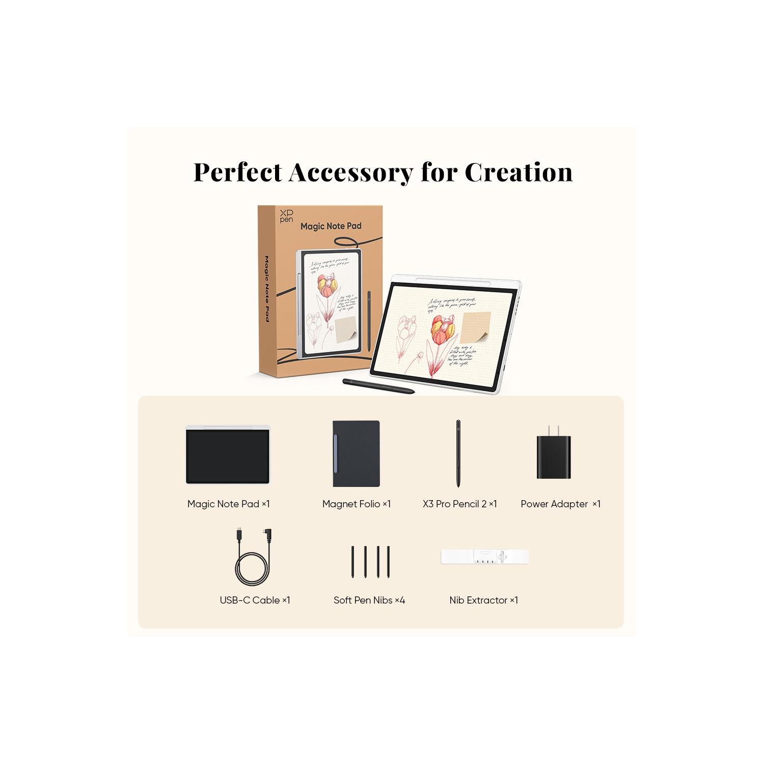 XPPen Magic Note Pad - 3 in 1 Color Digital Notebook 10.95'' Ebook Reader Paper Note Taking Tablet with 16384 Pressure Levels Pencil 2 Magnetic Folio