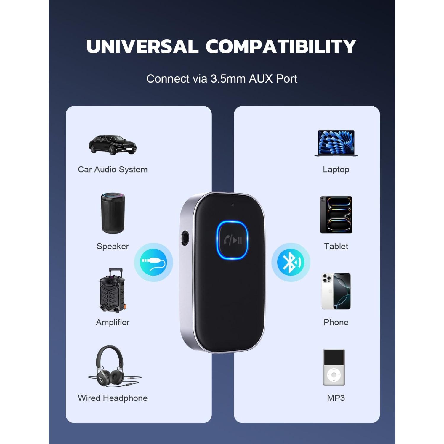 Car Bluetooth Receiver, Noise Cancelling 3.5mm AUX Bluetooth Car Adapter, Wireless Audio Receiver