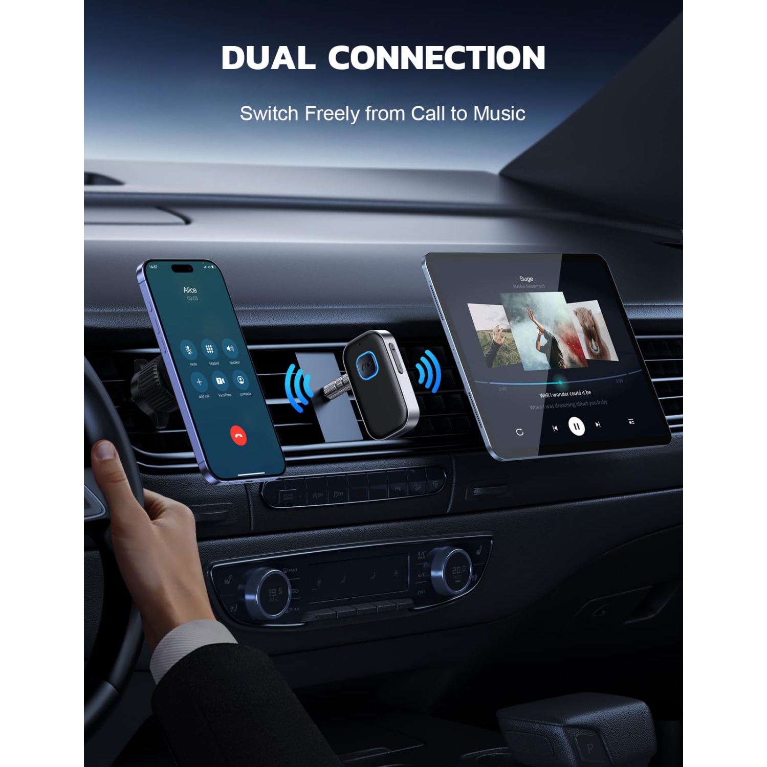 Car Bluetooth Receiver, Noise Cancelling 3.5mm AUX Bluetooth Car Adapter, Wireless Audio Receiver