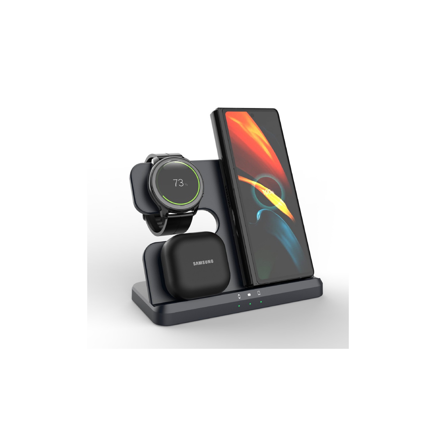 Station de recharge sans fil 3-en-1 pour Galaxy Watch Compatible avec les téléphones Apple et Samsung