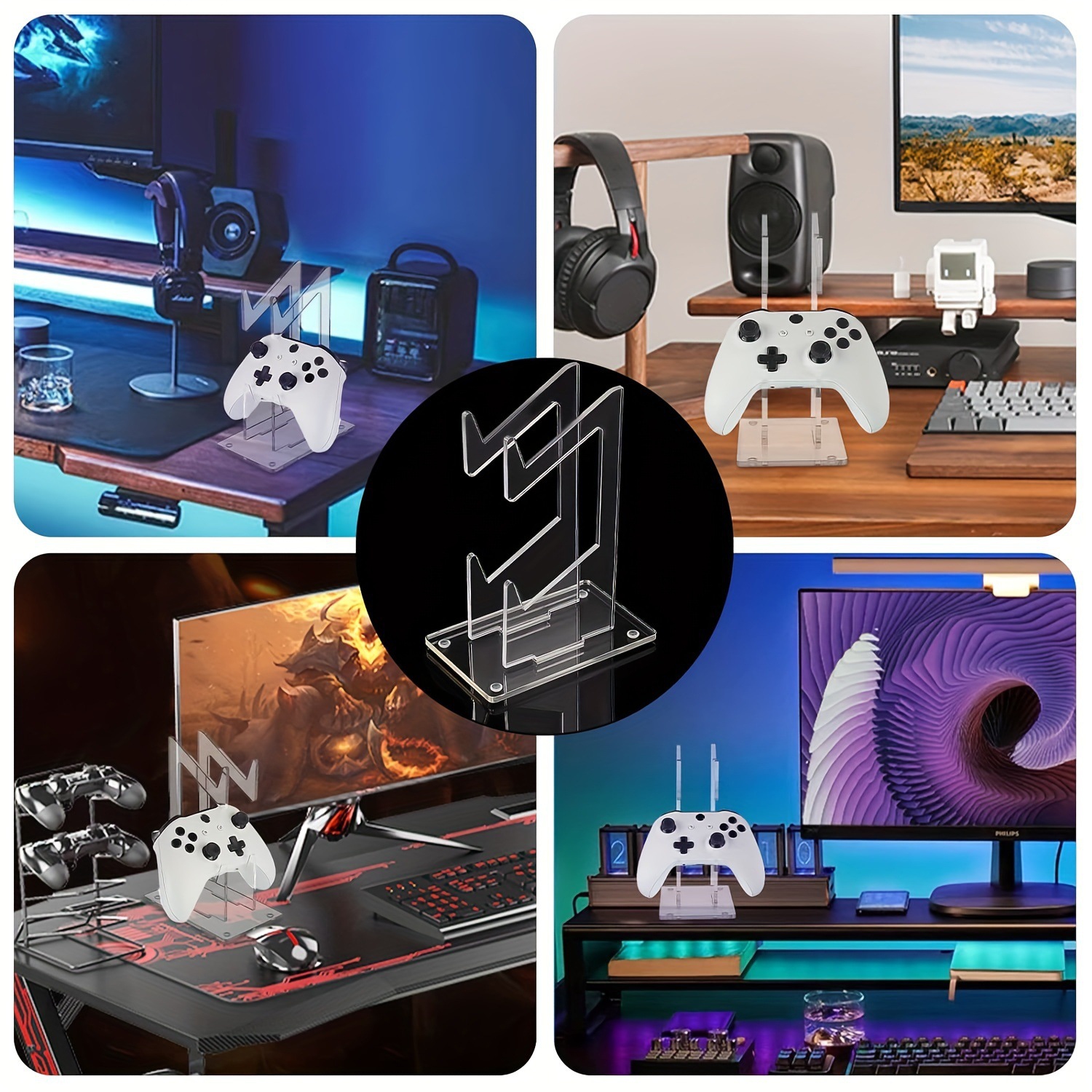 Manette de jeu universelle transparente en acrylique pour PS4, support de rangement de bureau à deux poignées, support de présentation