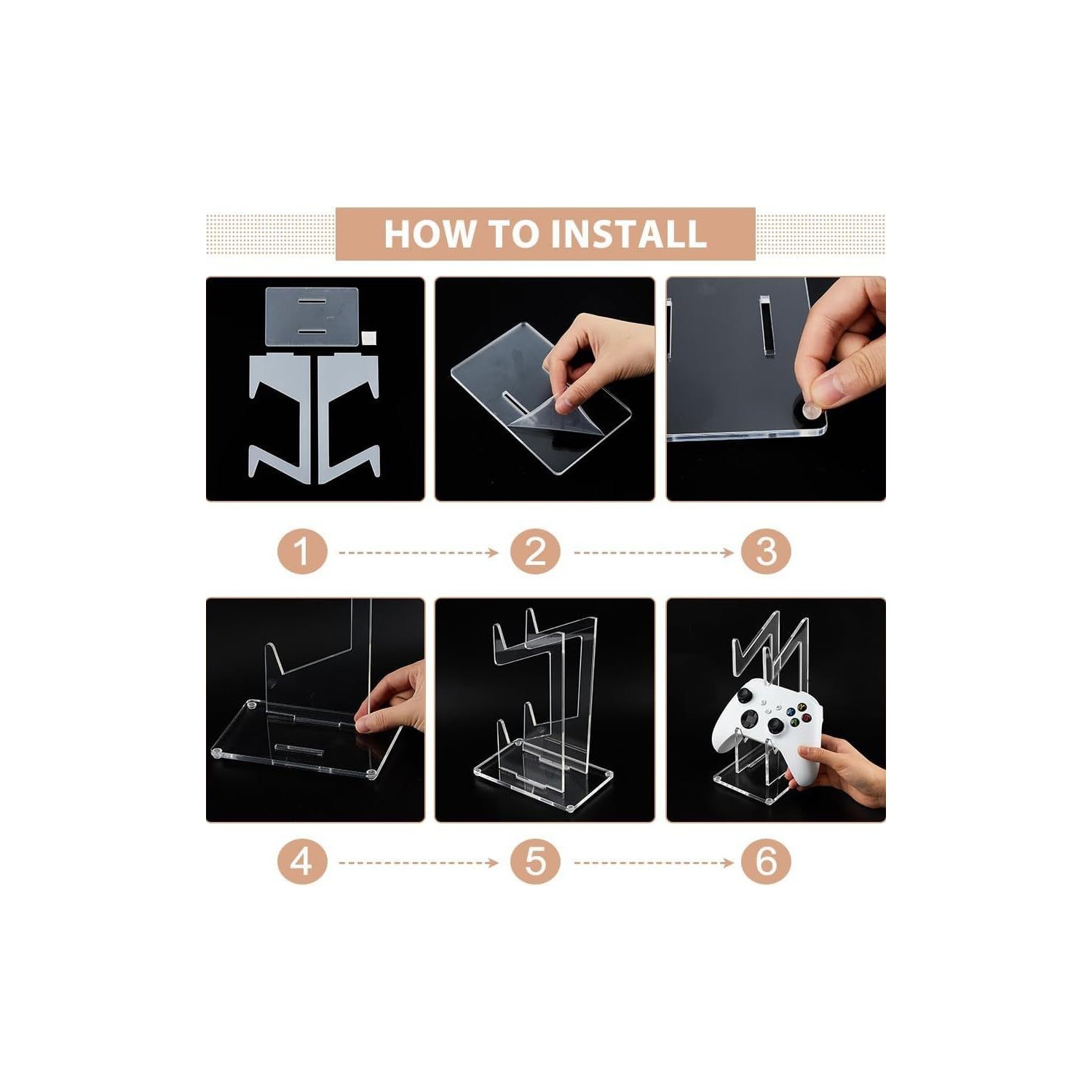 Manette de jeu universelle transparente en acrylique pour PS4, support de rangement de bureau à deux poignées, support de présentation