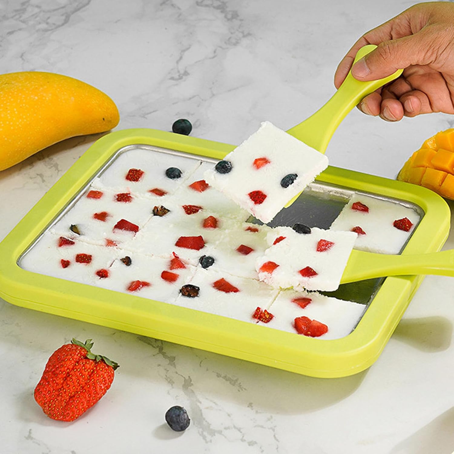 Ice Maker, Ice Cream Maker, Yogurt Countertop Maker, Stainless Steel Homemade DIY Instant Freeze-Dried Cream Roll Pan Green