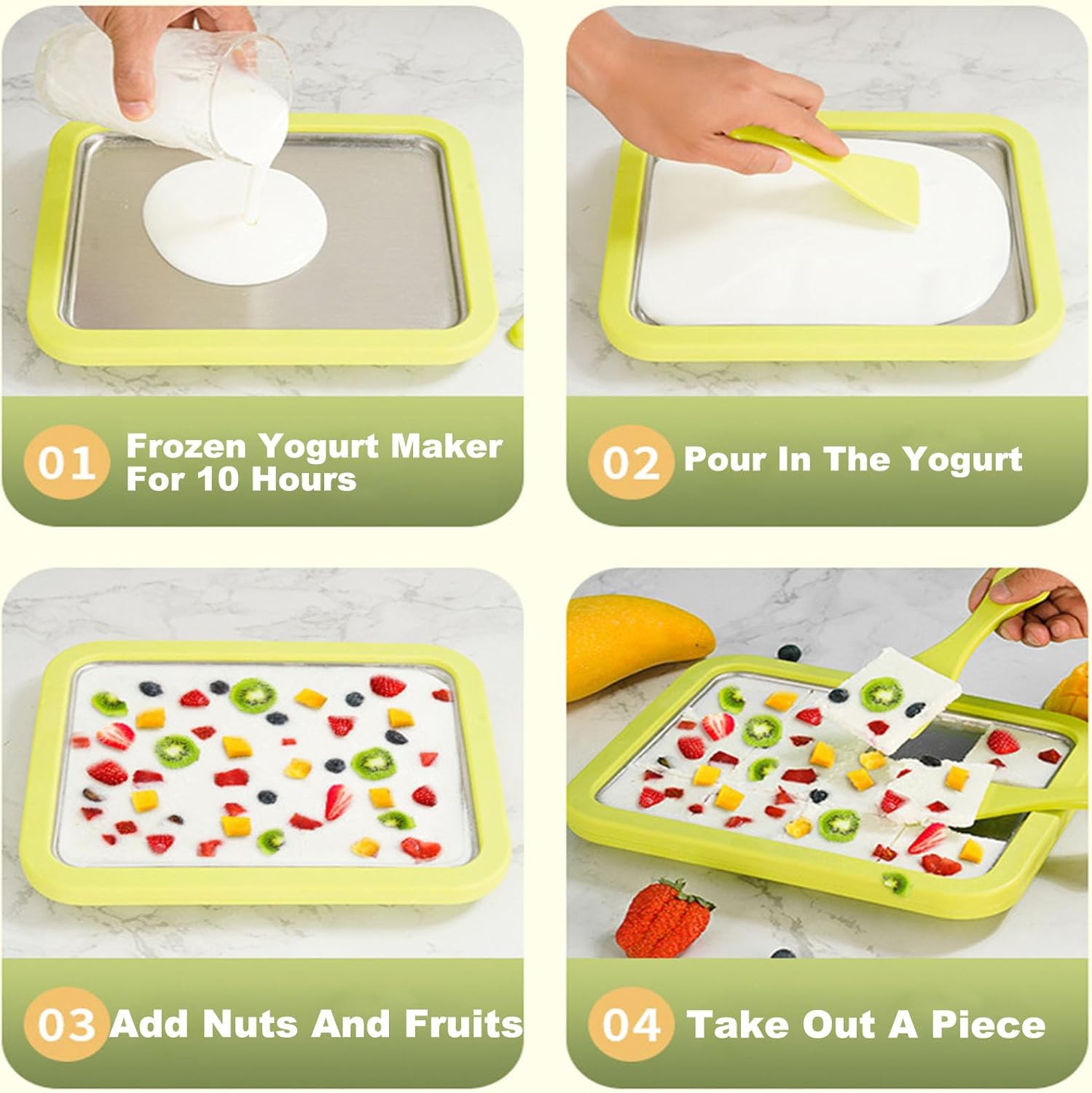 Ice Maker, Ice Cream Maker, Yogurt Countertop Maker, Stainless Steel Homemade DIY Instant Freeze-Dried Cream Roll Pan Green