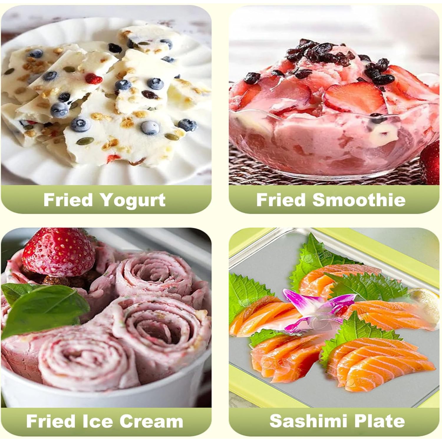 Ice Maker, Ice Cream Maker, Yogurt Countertop Maker, Stainless Steel Homemade DIY Instant Freeze-Dried Cream Roll Pan Green