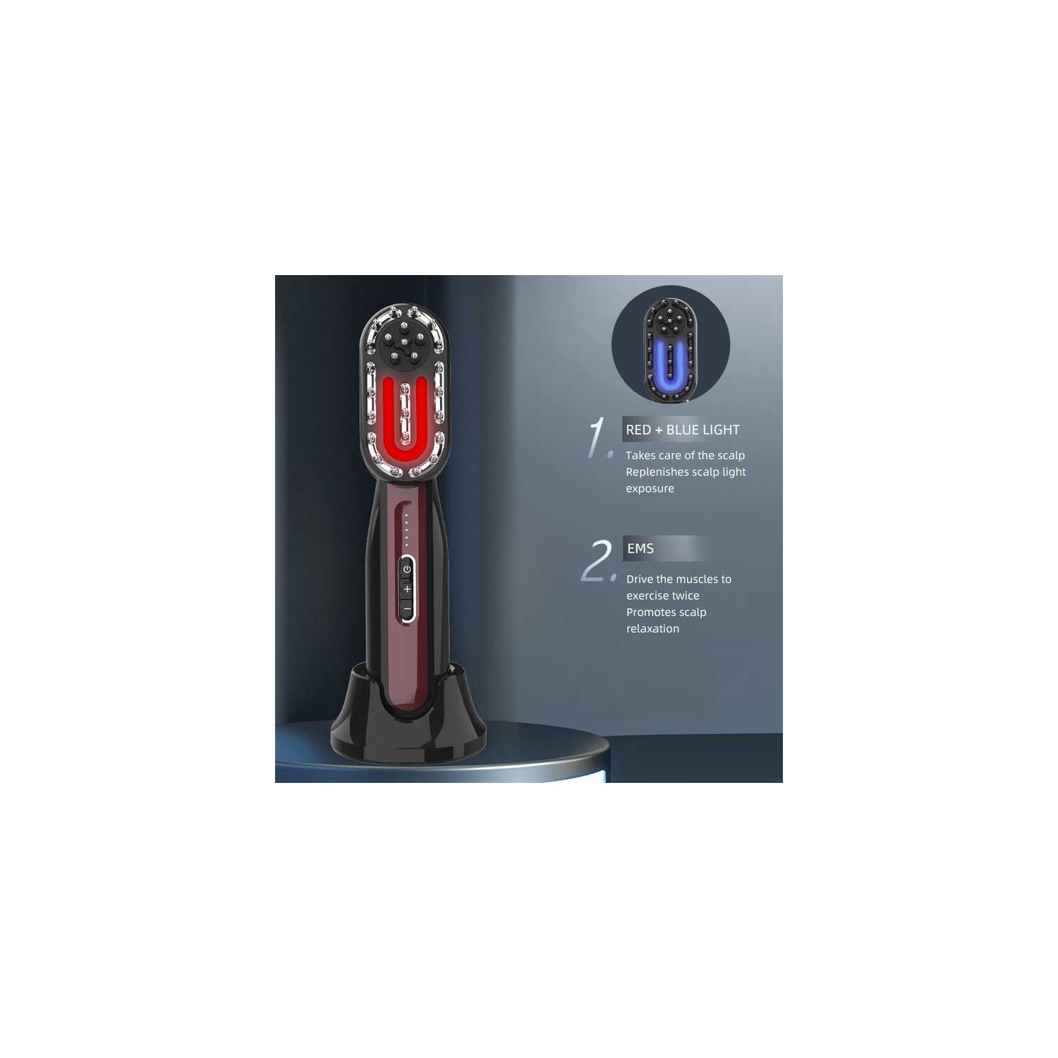Blue and red light micro hair growth comb multi-function EMS micro-current meridian electric massage comb scalp multi-function hair beauty essence