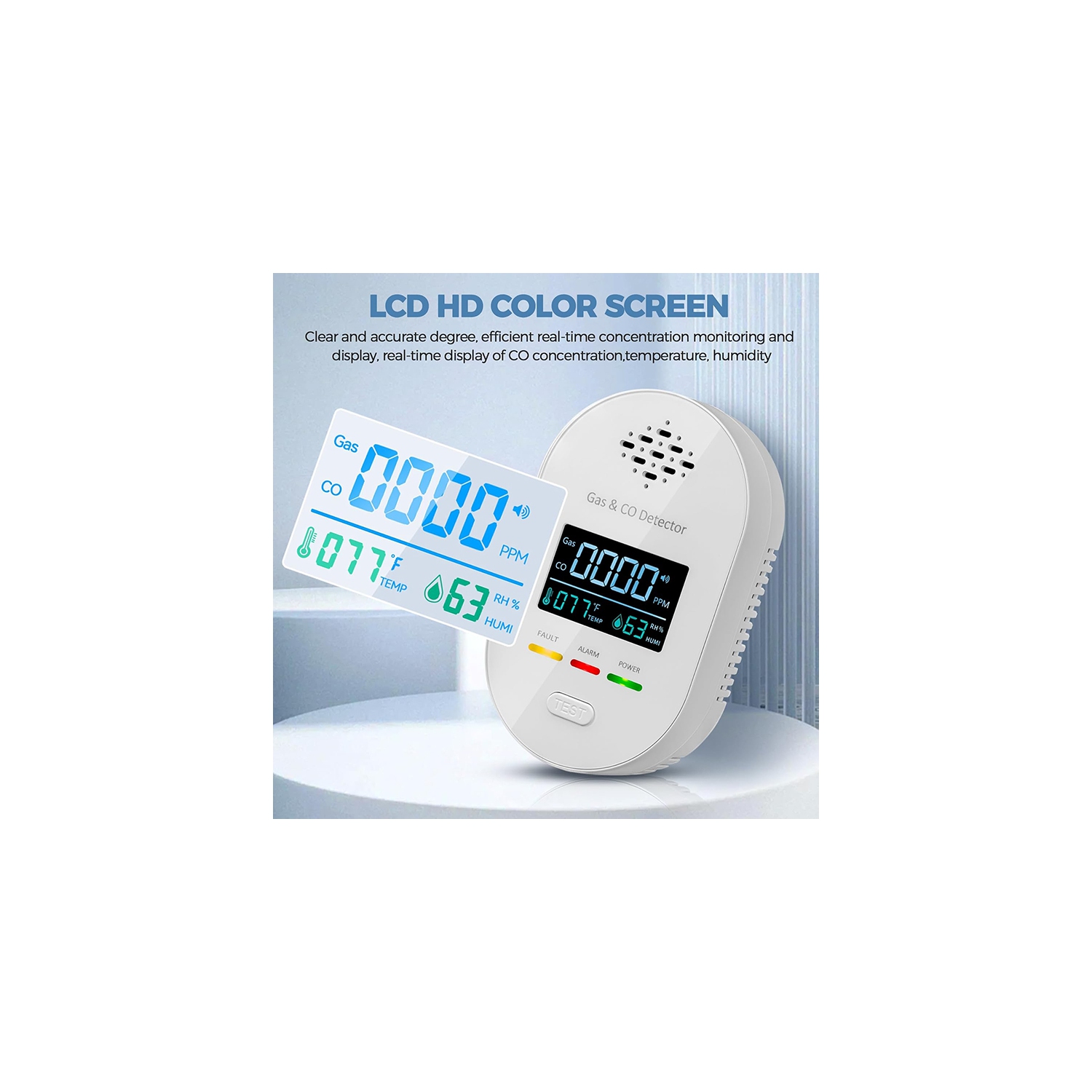 4 in 1 composite detector, indoor CO gas alarm with temperature and humidity display sensor, long plug gas detector