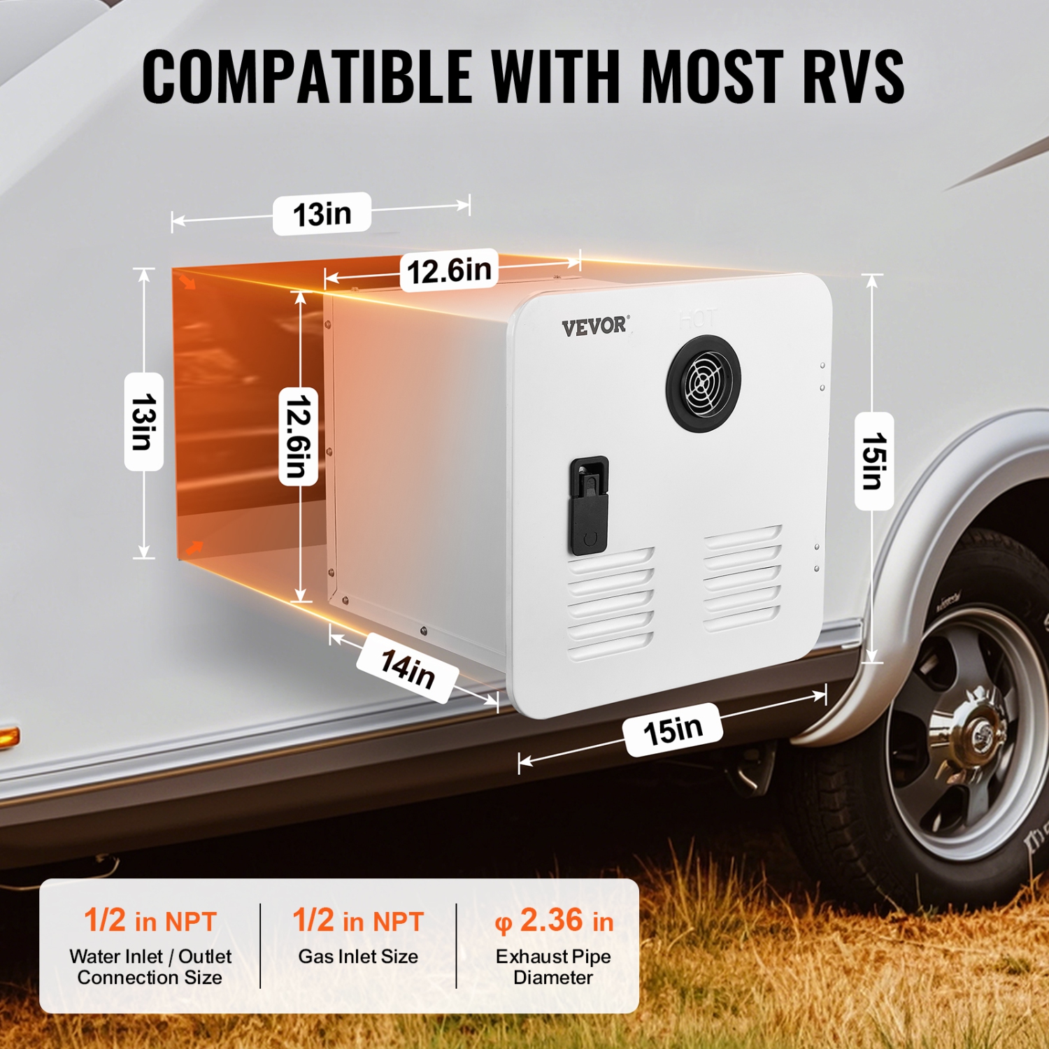 VEVOR 65000BTU RV Tankless Water Heater, Instant Shower with 15 x 15 inches White Door and Remote Controller, Optimized Comfort Performance Hot