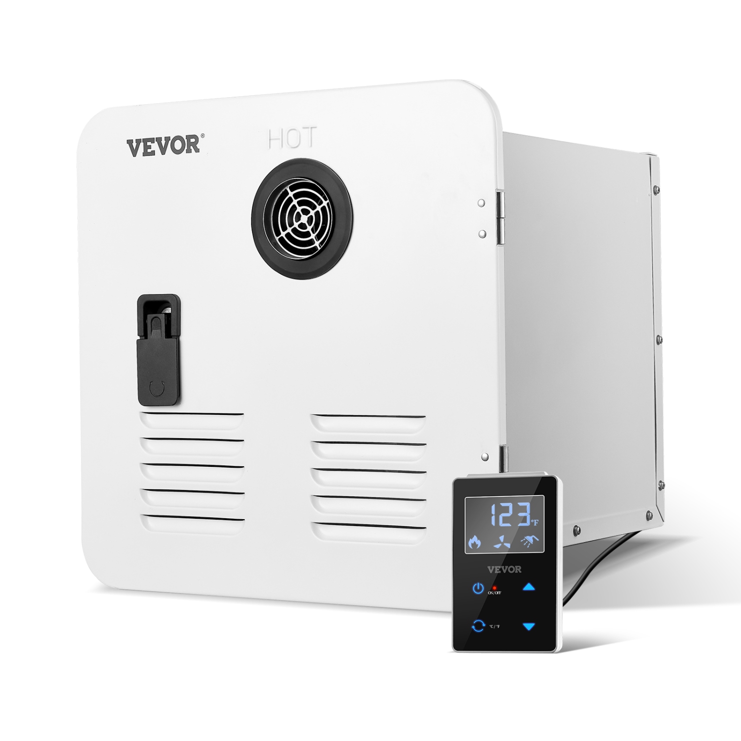 VEVOR 55000BTU RV Tankless Water Heater, Instant Shower with 15 x 15 inches White Door and Remote Controller, Optimized Comfort Performance Hot