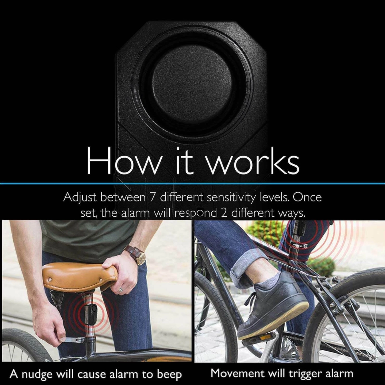 Alarme de vibration de vélo USB Charge étanche 113&nbsp;dB Alarme de vélo électrique antiperdue avec télécommande