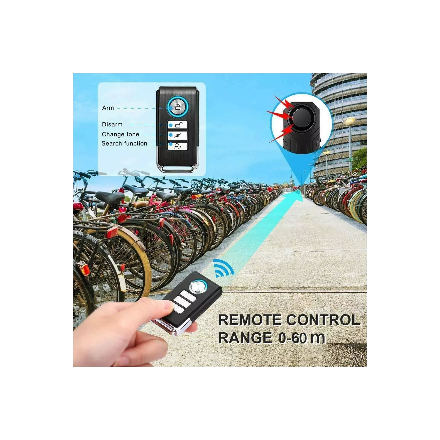 Alarme de vibration de vélo USB Charge étanche 113&nbsp;dB Alarme de vélo électrique antiperdue avec télécommande