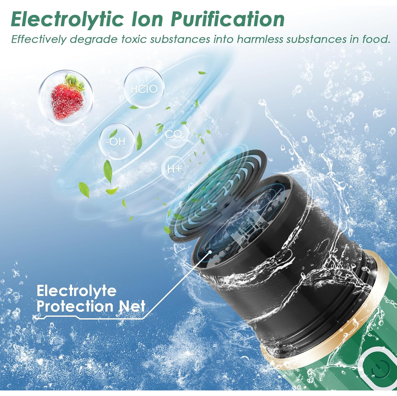 Fruit Vegetable Washing Machine Portable Fruit Cleaner Device in Water Deeply Cleaner for Fruit Vegetable Seafood(Green)