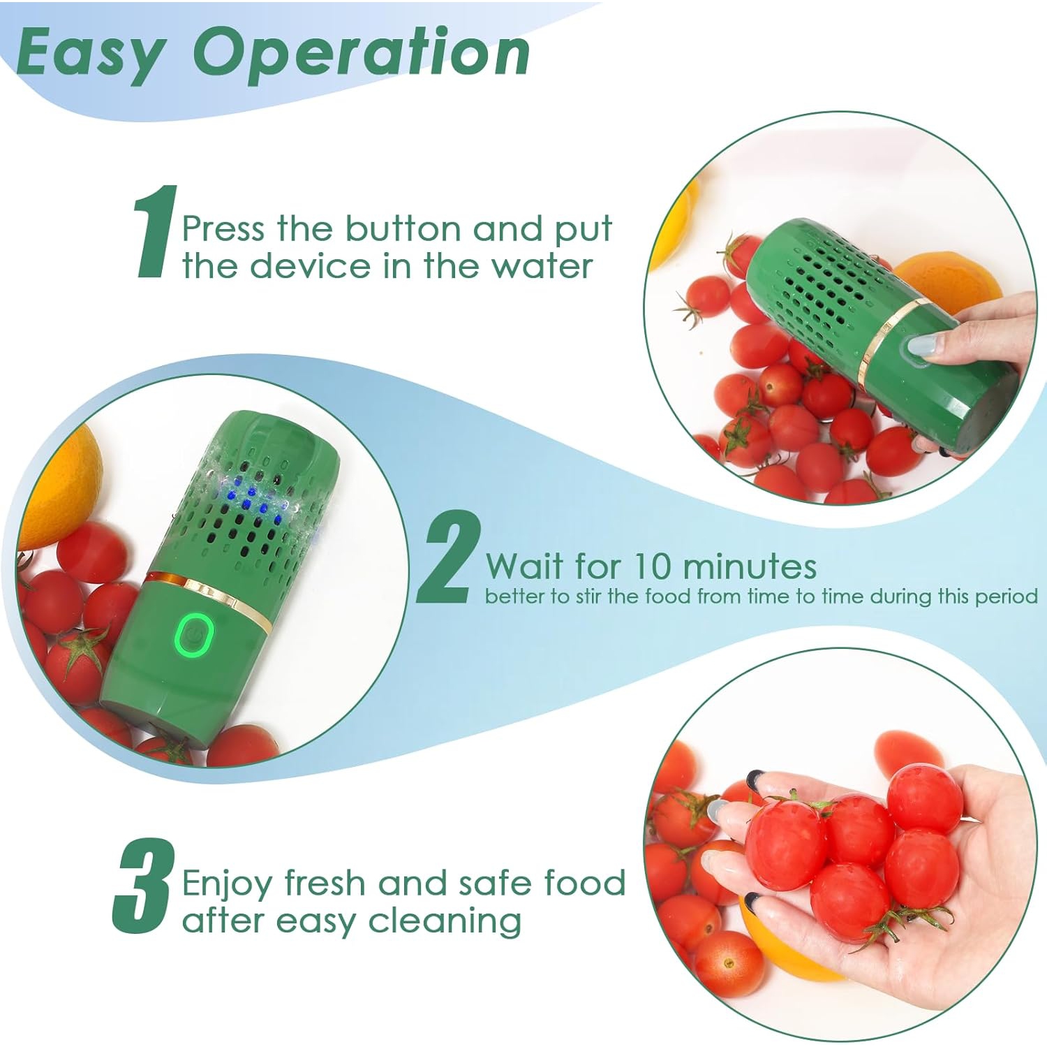 Fruit Vegetable Washing Machine Portable Fruit Cleaner Device in Water Deeply Cleaner for Fruit Vegetable Seafood(Green)