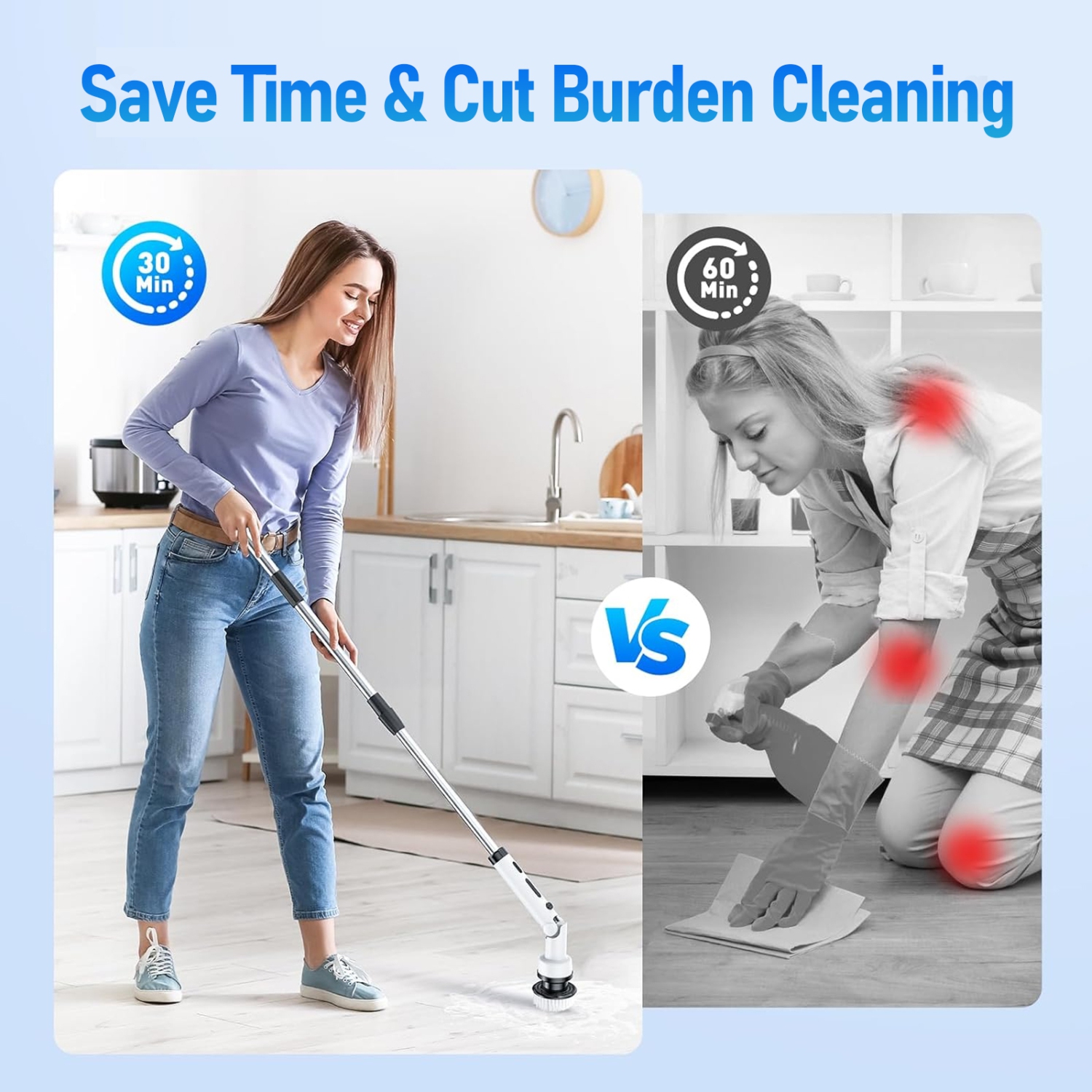 Portable Long Handle Electric Cleaning Brush, Handheld Retractable Household Cleaning Brush Suitable for Kitchen, Bathroom, Toilet Cleaning