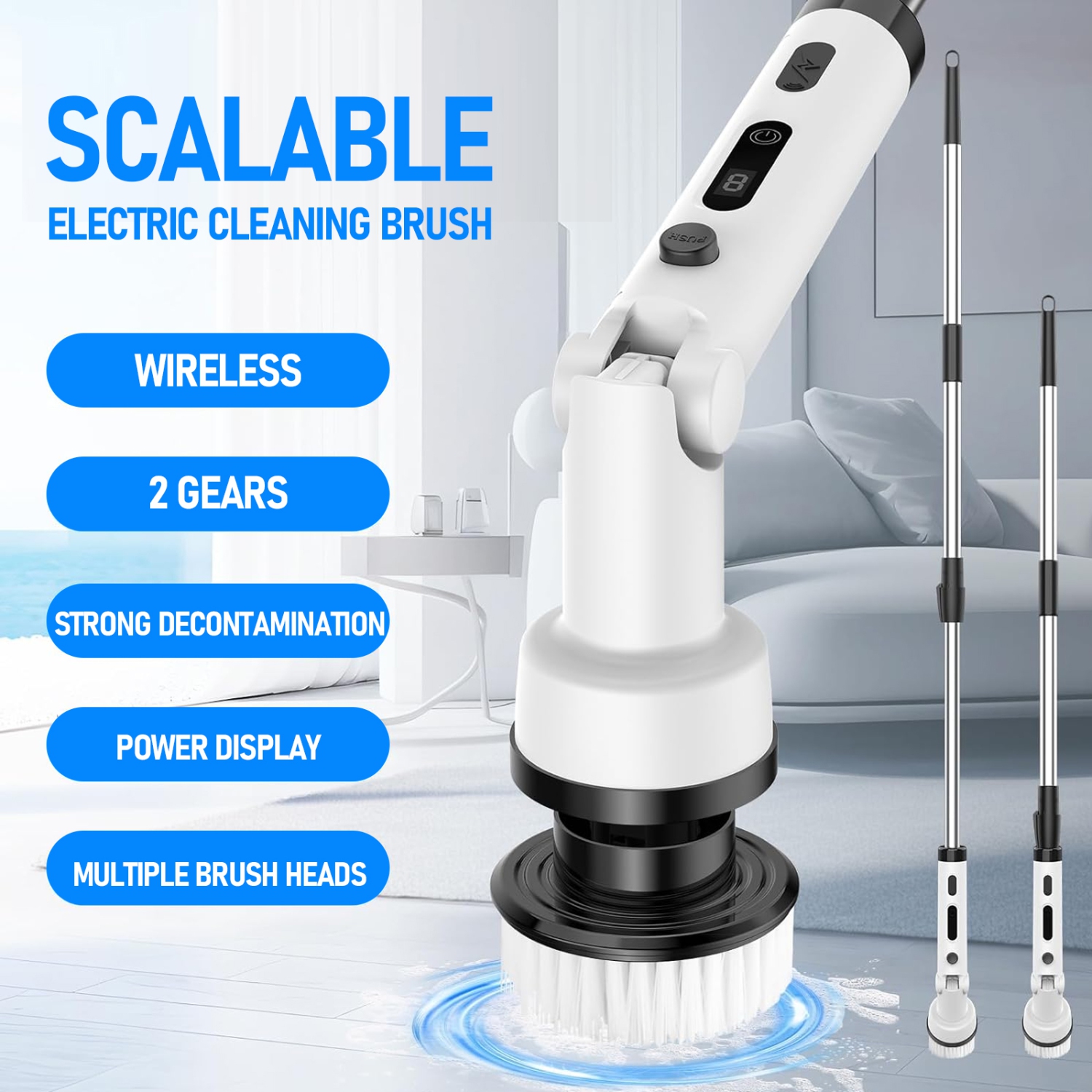 Portable Long Handle Electric Cleaning Brush, Handheld Retractable Household Cleaning Brush Suitable for Kitchen, Bathroom, Toilet Cleaning