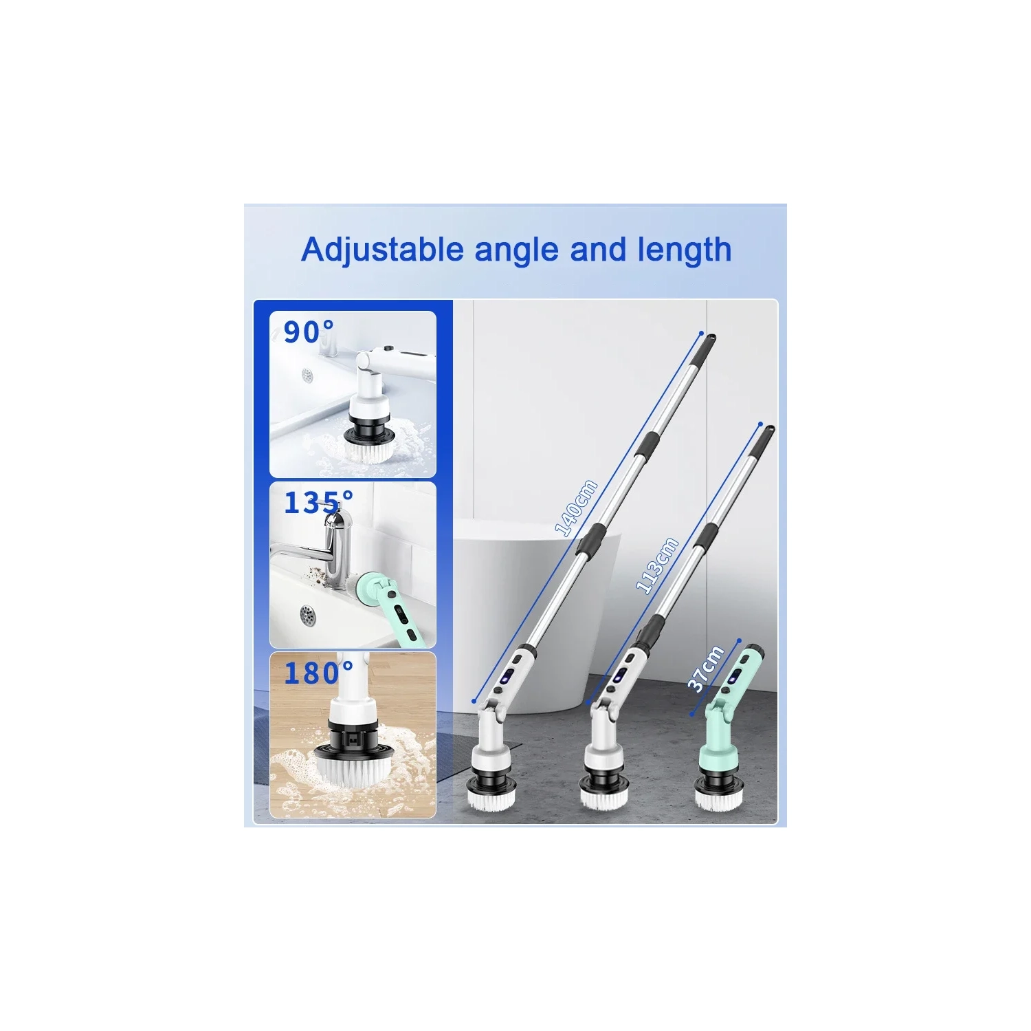 Portable Long Handle Electric Cleaning Brush, Handheld Retractable Household Cleaning Brush Suitable for Kitchen, Bathroom, Toilet Cleaning