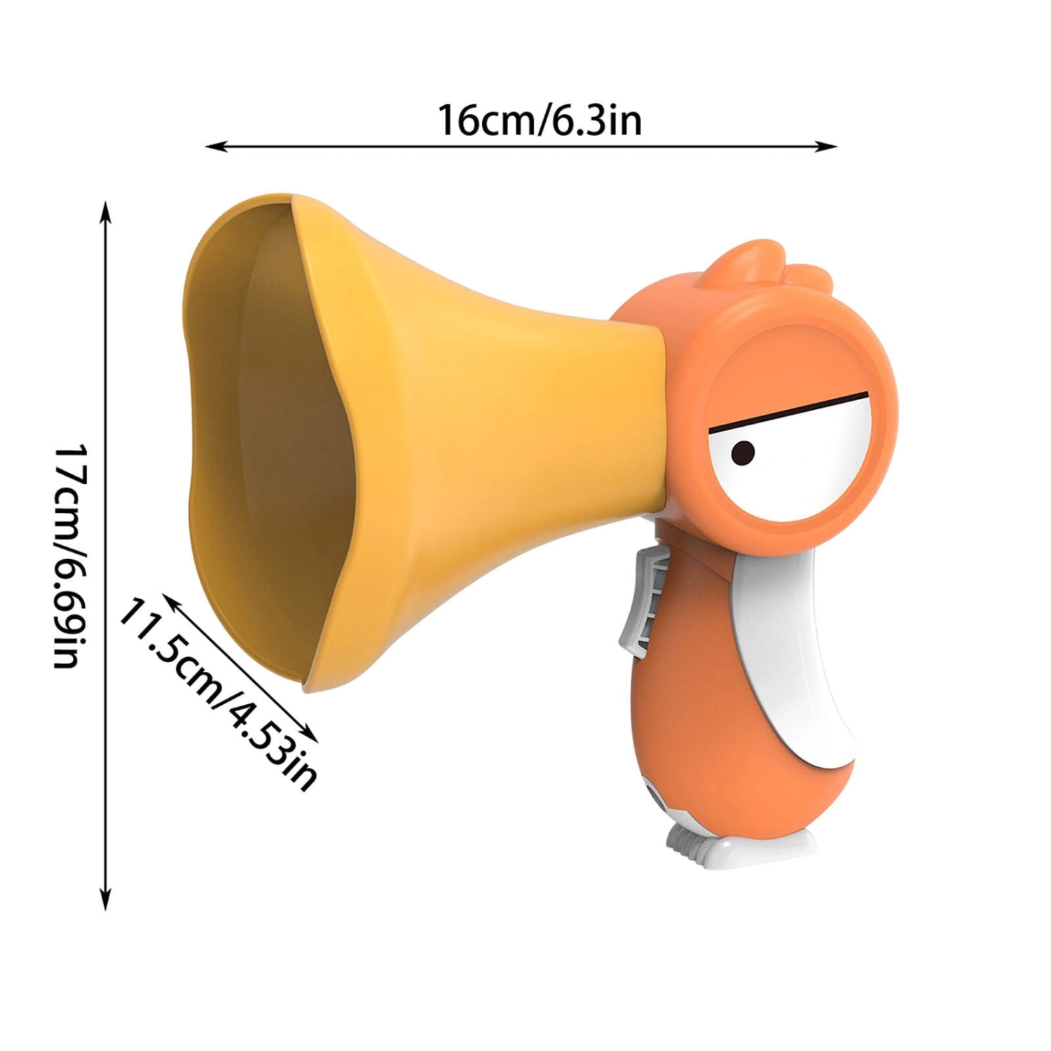 Bird Sound Megaphone Toy for Kids - Fun Voice Changing Speaker with Recording, White Noise Effect and Hanging Strap - Orange