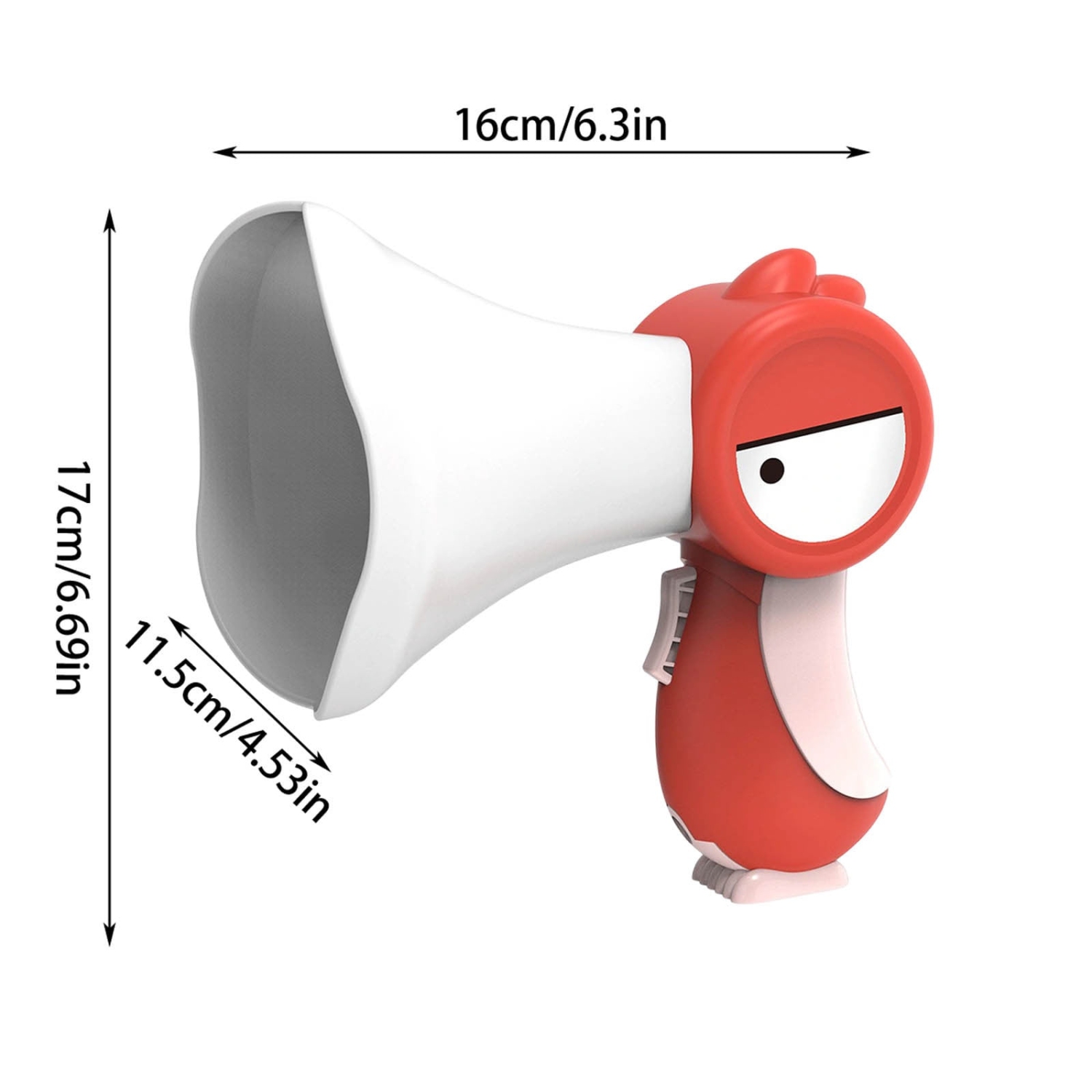 Bird Sound Megaphone Toy for Kids - Fun Voice Changing Speaker with Recording, White Noise Effect and Hanging Strap - Red