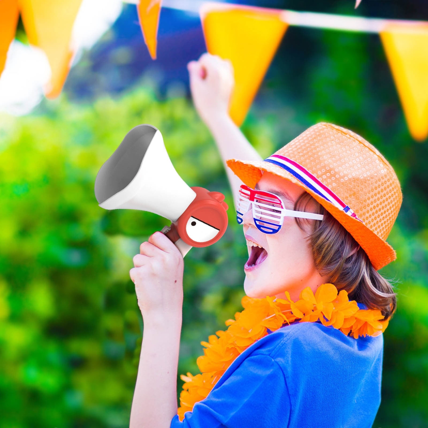 Bird Sound Megaphone Toy for Kids - Fun Voice Changing Speaker with Recording, White Noise Effect and Hanging Strap - Red