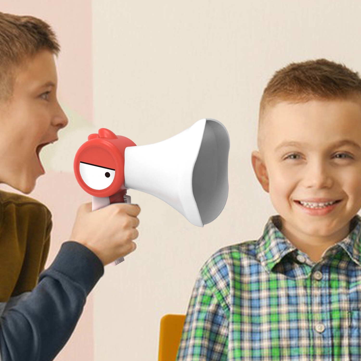 Bird Sound Megaphone Toy for Kids - Fun Voice Changing Speaker with Recording, White Noise Effect and Hanging Strap - Red
