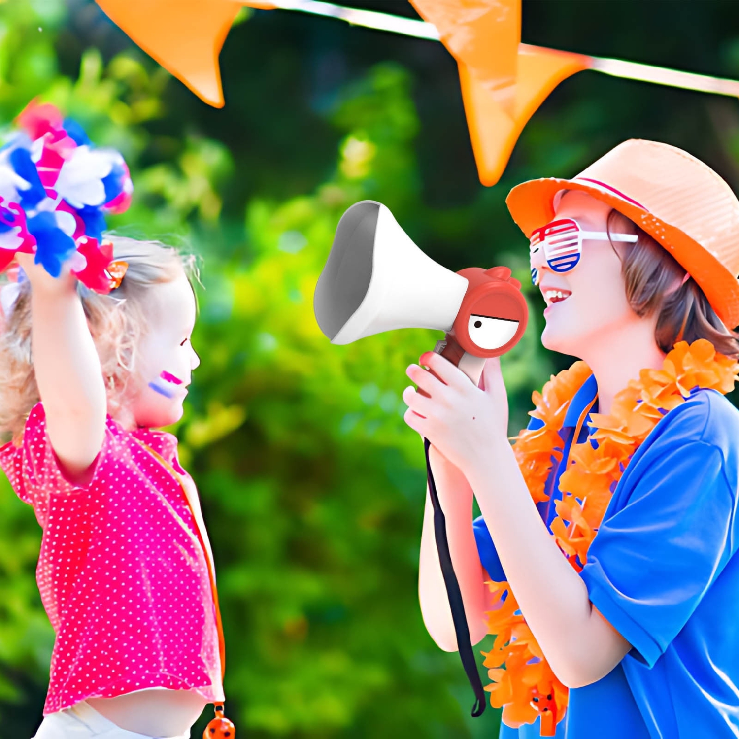 Bird Sound Megaphone Toy for Kids - Fun Voice Changing Speaker with Recording, White Noise Effect and Hanging Strap - Red