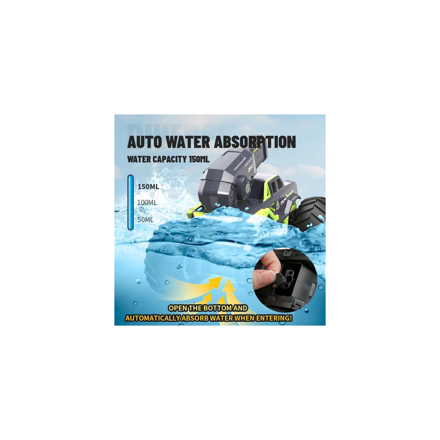 Dual-mode amphibious remote control car with water spray off-road toy car suitable for boys and girls children electric remote control truck - green