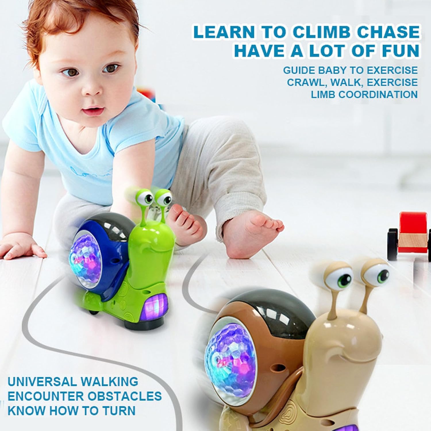 Electric toy universal wheel automatic obstacle avoidance nodding sound and light projection fun little snail children's toy - brown