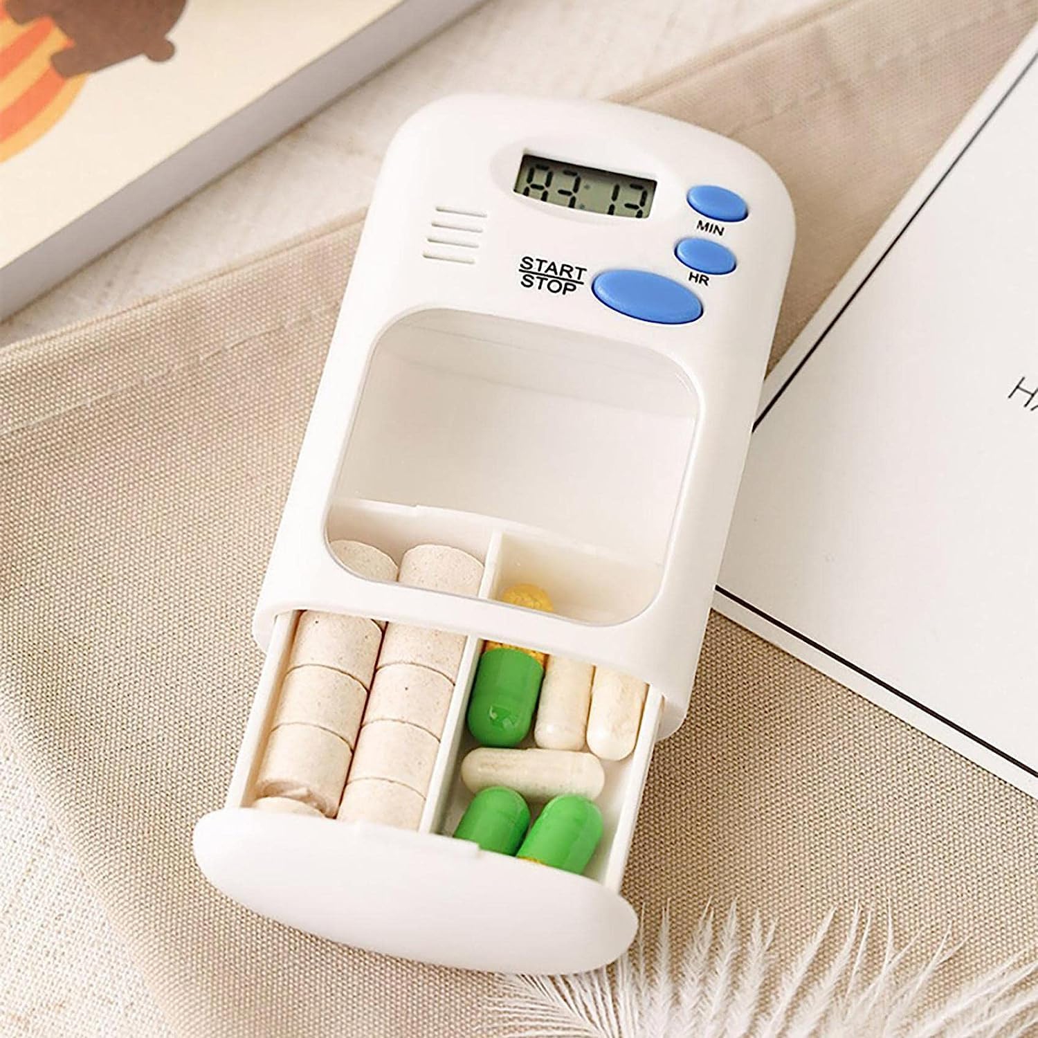 Portable Pill Reminder Box, Medication Alarm Timer, Electronic Organizer for Seniors, Alzheimer's and Dementia Patients