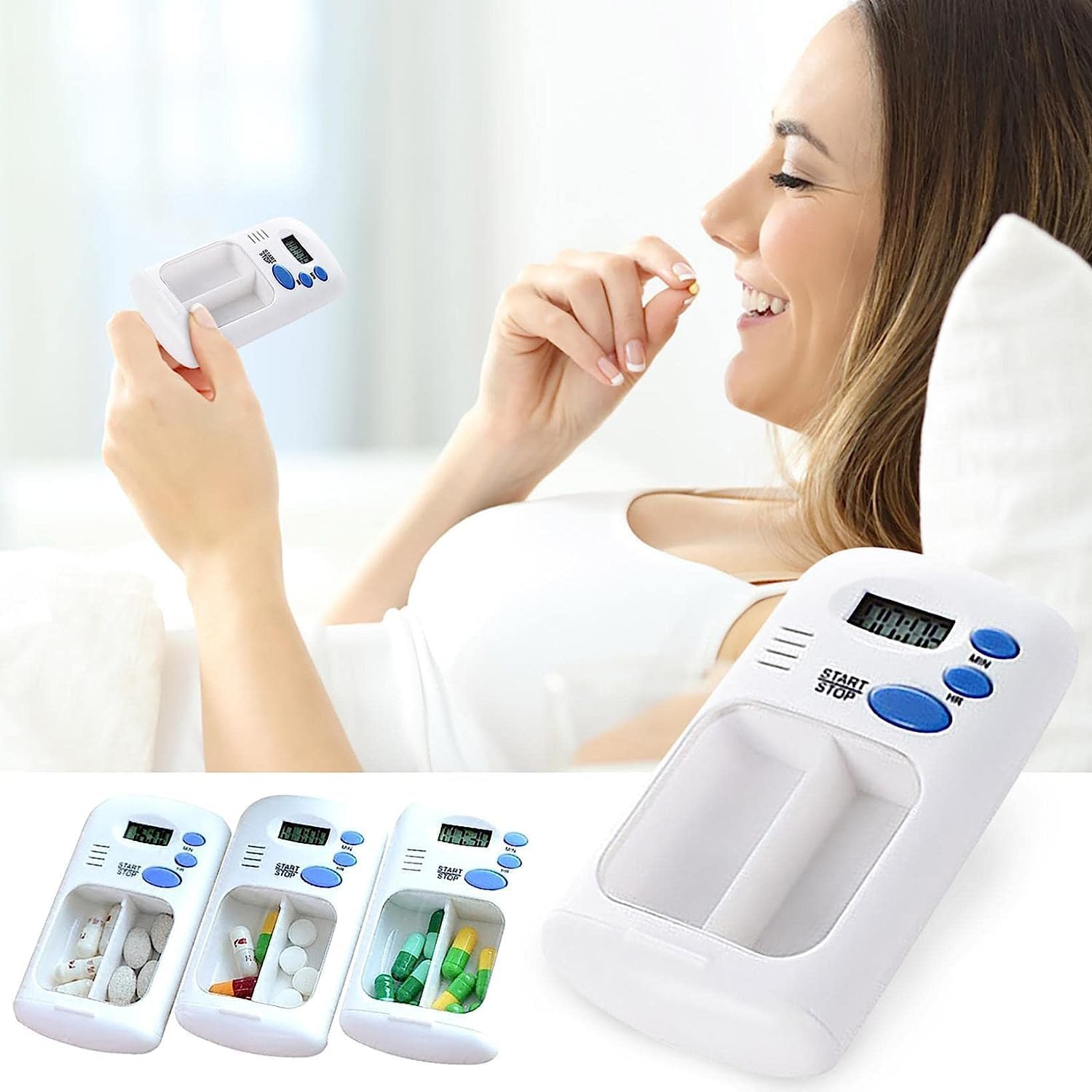 Portable Pill Reminder Box, Medication Alarm Timer, Electronic Organizer for Seniors, Alzheimer's and Dementia Patients