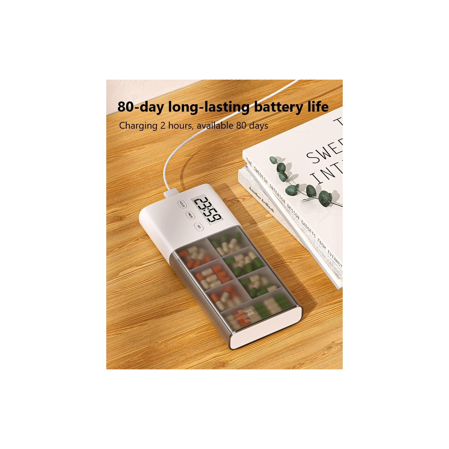 Smart electronic medicine box - 6 compartments + spare compartment, 5 sets of alarm reminders, LED large screen display, dustproof and sealed design