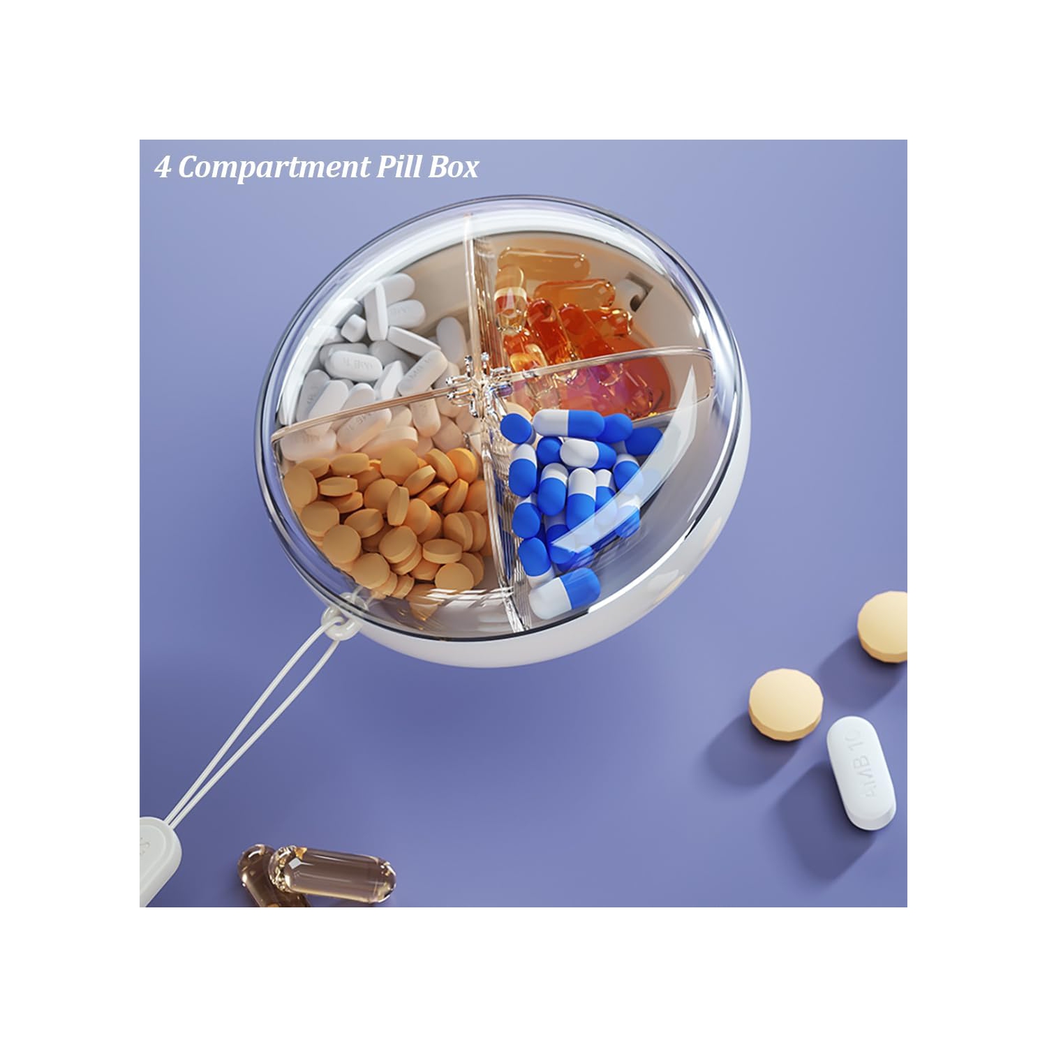 Travel Daily Pill Storage Box, 4 Compartment Pill Box, Mini Pill Box, Packaging Box Waterproof and Moisture-proof, Portable Daily Pill Box for