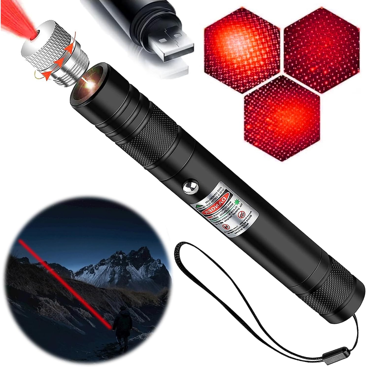 Laser Pointer High Power Pen - Long Range Rechargeable Laser Beam, USB Charging for Hiking, Presentations & Outdoor Use