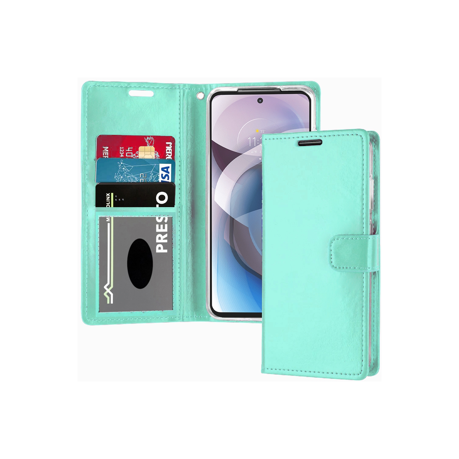 XCRS – Étui portefeuille à rabat en cuir PU avec fente pour carte, étui folio avec cordon pour Motorola Moto G 5G 2025