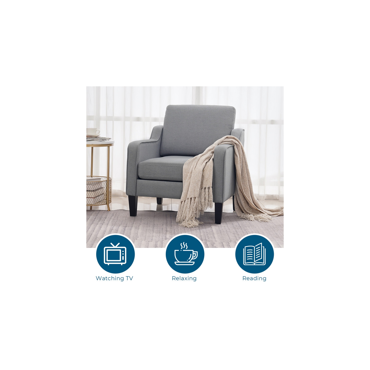 Karl Home Cotton And Linen Contemporary Accent Chair Armchair For Living Room Grey