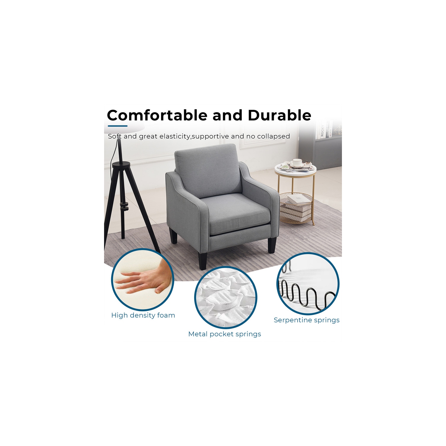 Karl Home Cotton And Linen Contemporary Accent Chair Armchair For Living Room Grey