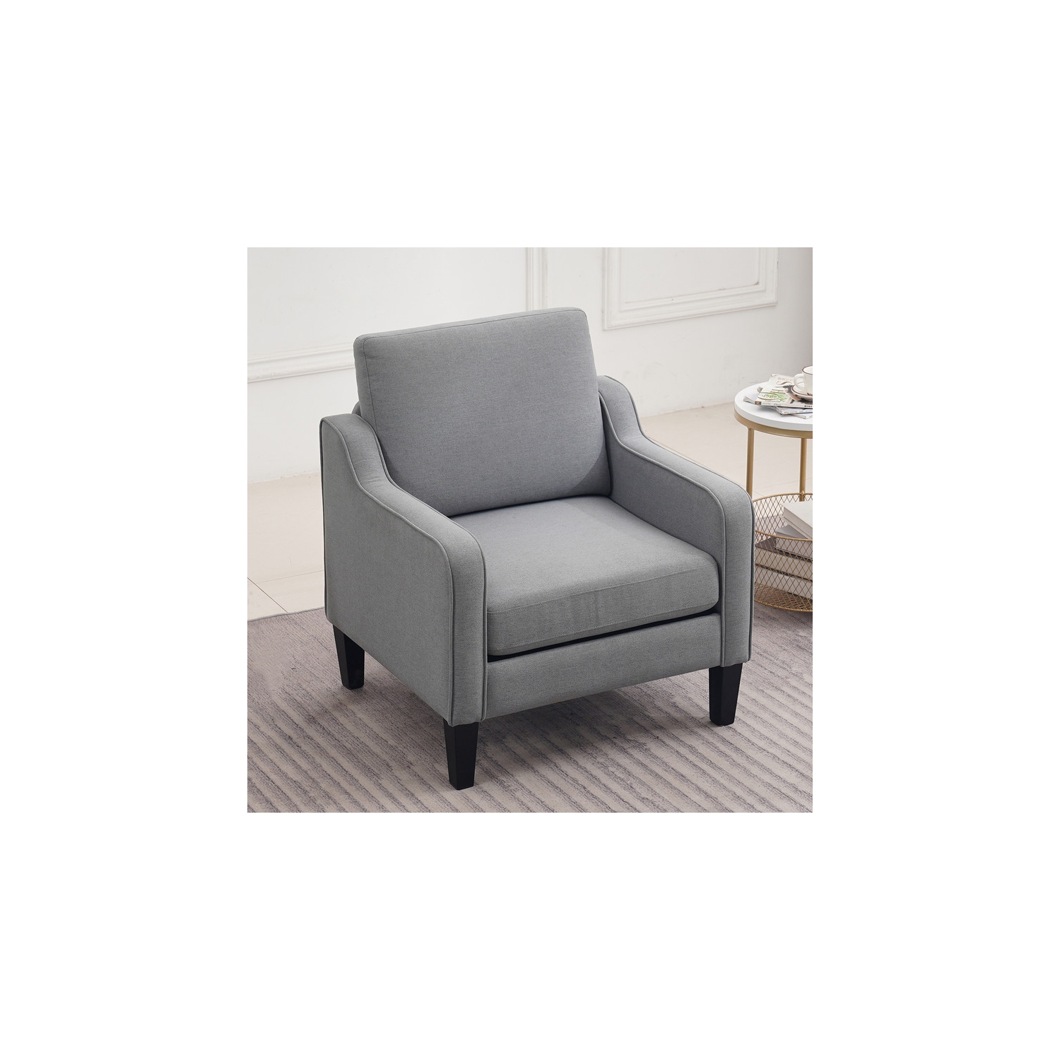 Karl Home Cotton And Linen Contemporary Accent Chair Armchair For Living Room Grey