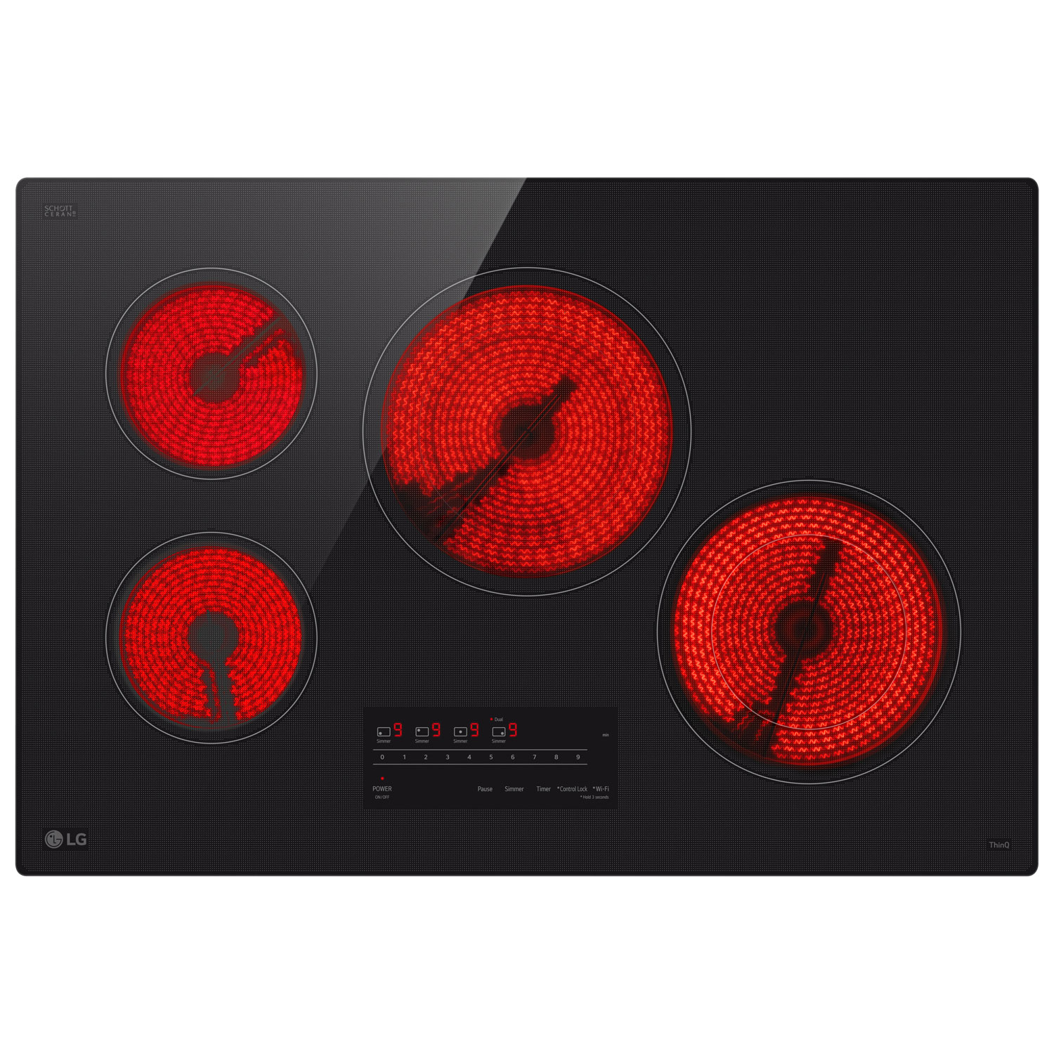 Surface de cuisson électrique de 30 po à 4 éléments ThinQ de LG - Céramique noire