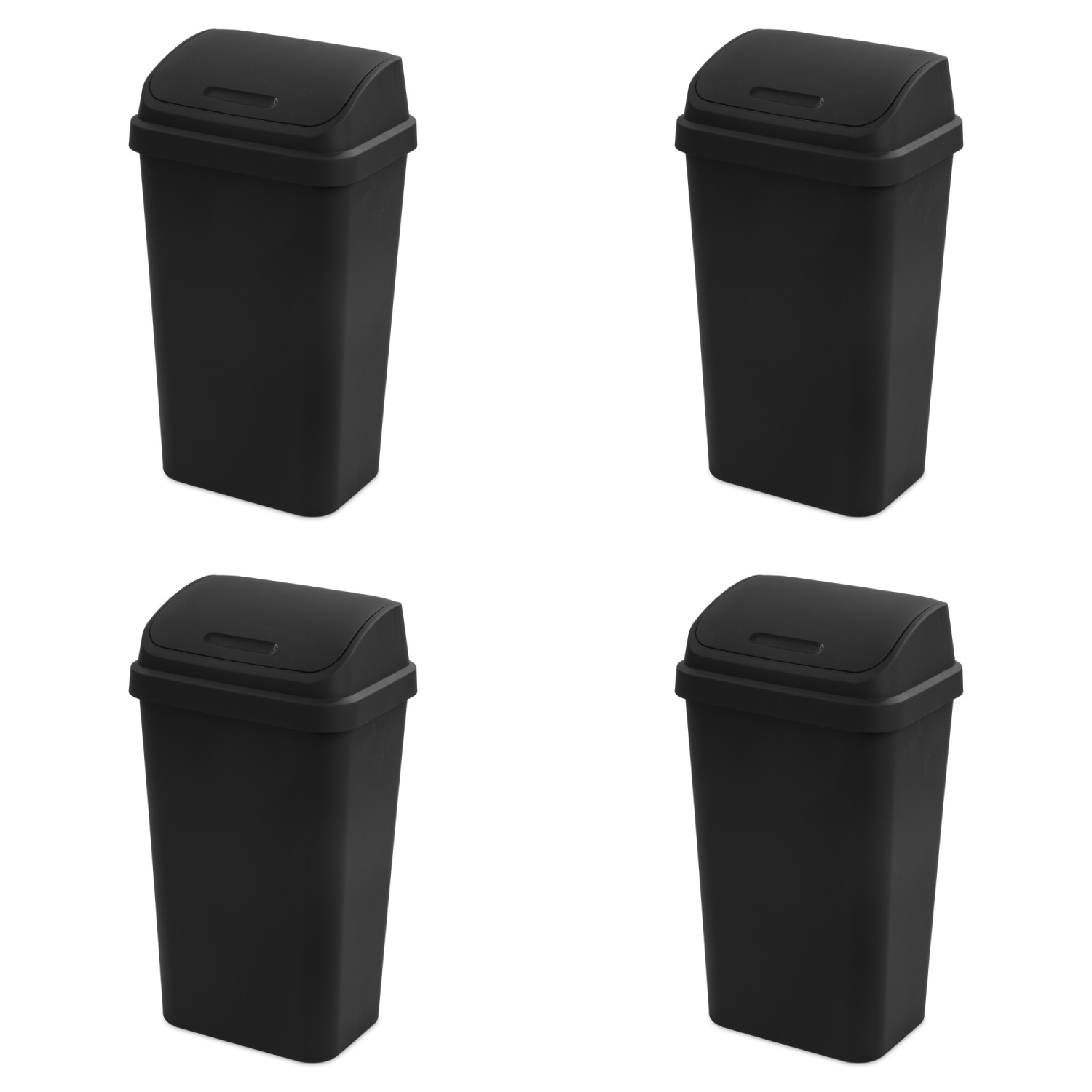 Sterilite 13 Gallon Swing Top Lidded Wastebasket Kitchen Trash Can, Black 4 Pack