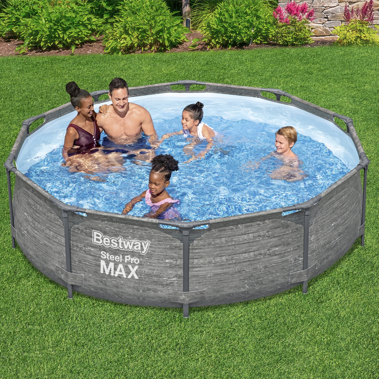 Bestway Steel Pro MAX 10' x 30" Above Ground Outdoor Swimming Pool Set, Gray