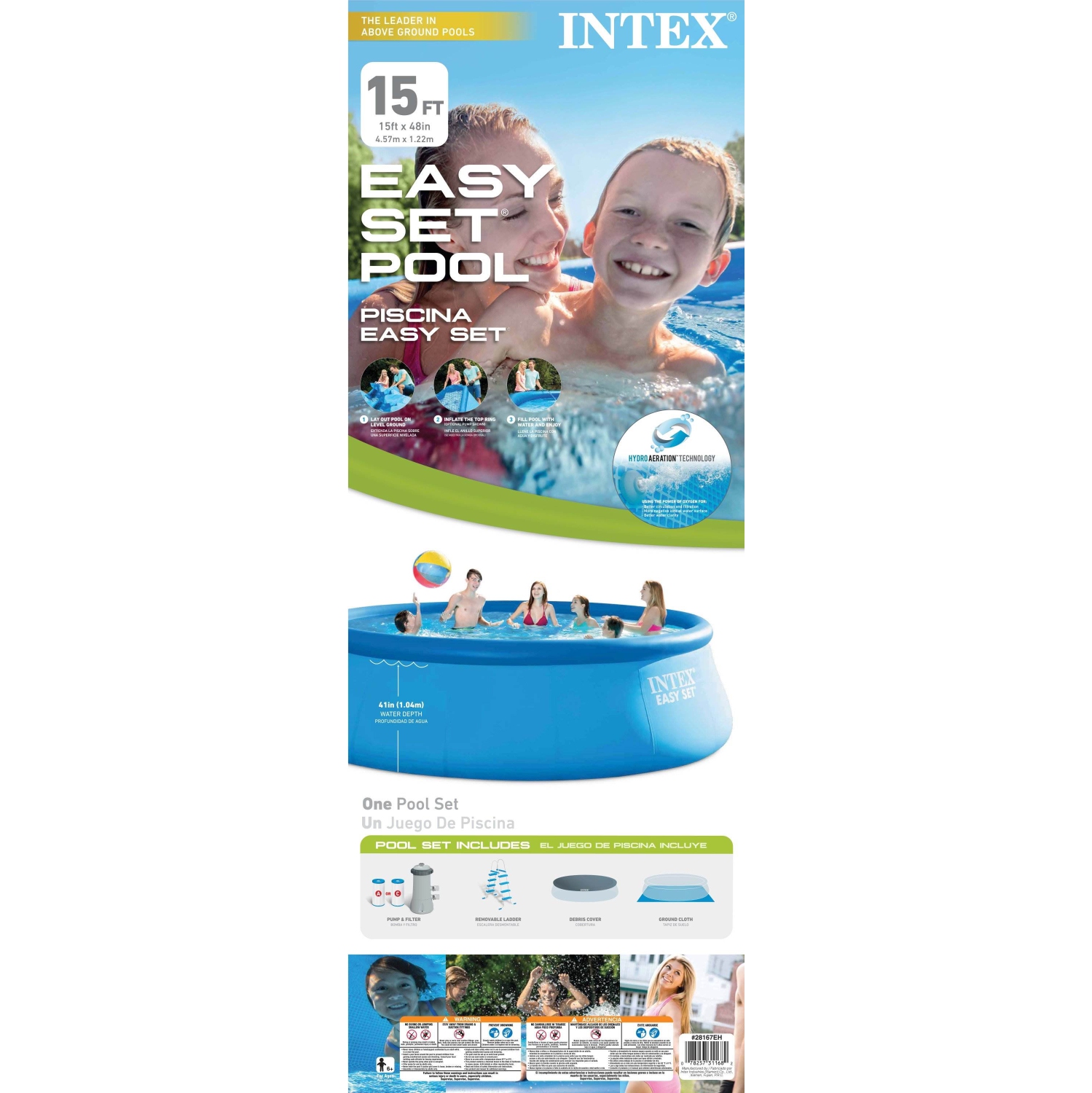 Ensemble de piscine facile 15&nbsp;pi x 48&nbsp;po d'Intex avec pompe filtrante à disjoncteur différentiel de 1000 gal/h 26167