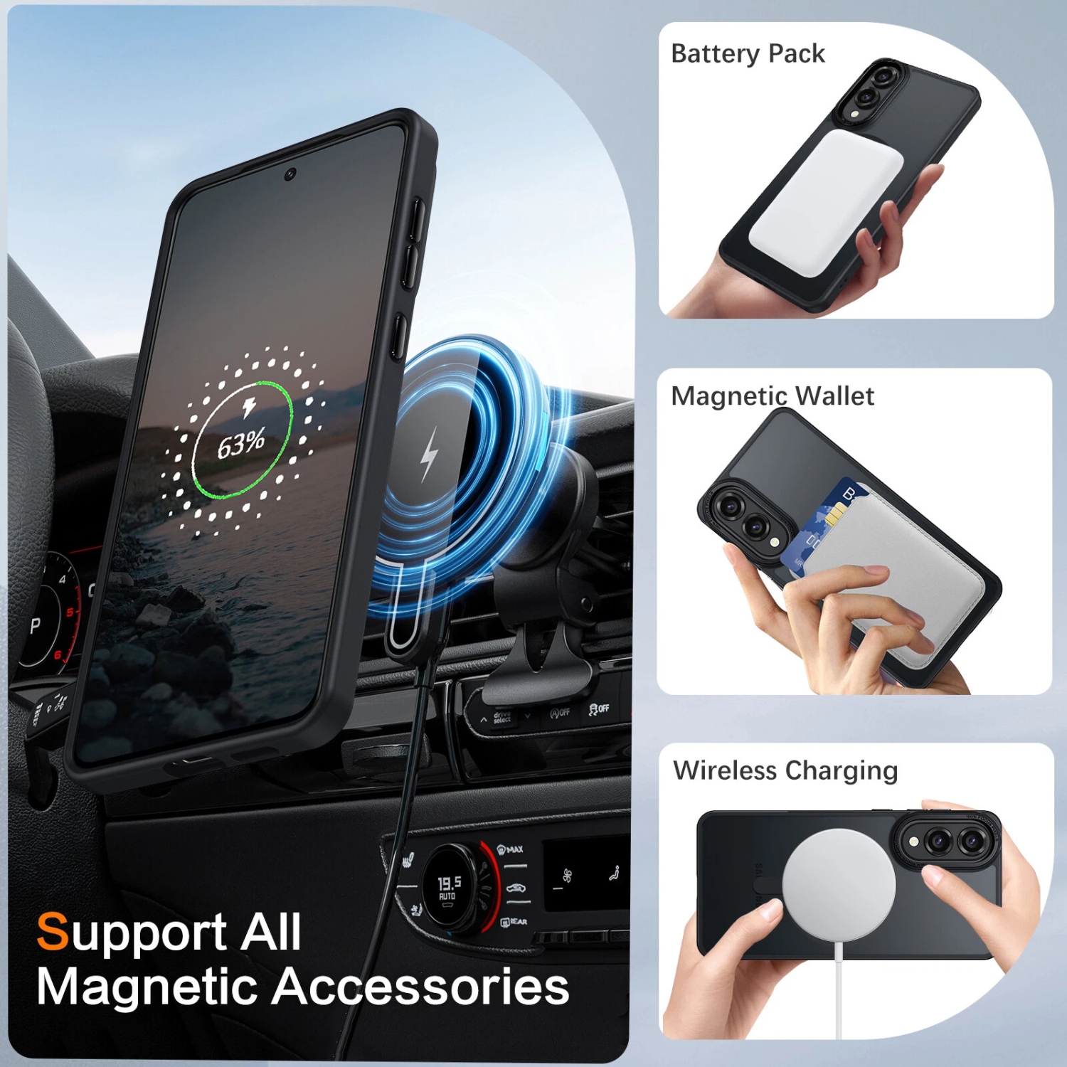 [CS] Matte Silicone Hybrid Magnetic MagSafe Case Cover for Samsung Galaxy S25 Edge, Clear