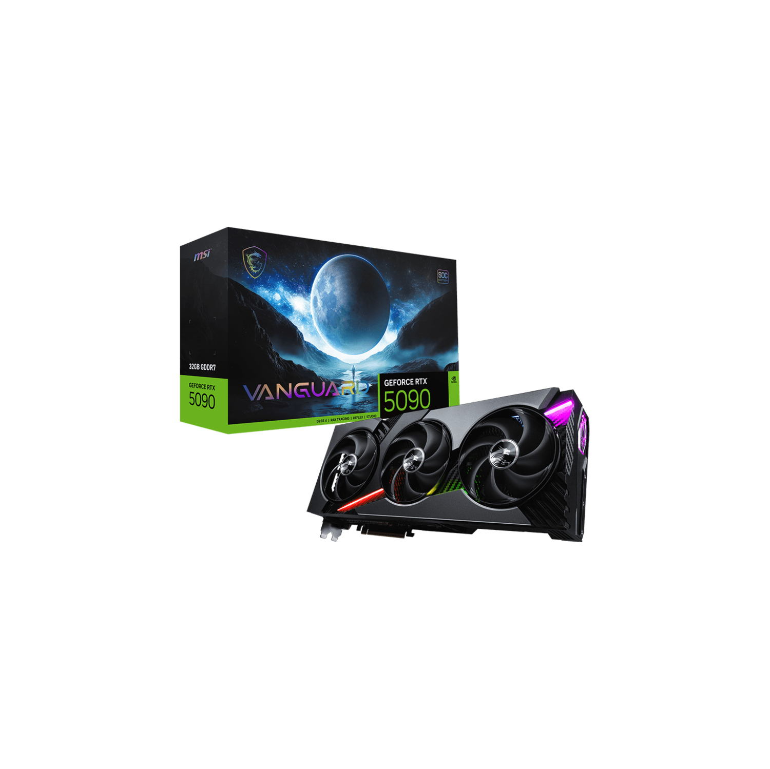 MSI RTX 5090 32G VANGUARD SOC, GDDR7 32G, PCI-E 5, 28Gbps, 512, 16-pin x 1, HDMI 1 (2.1b), DP 3 (2.1a)